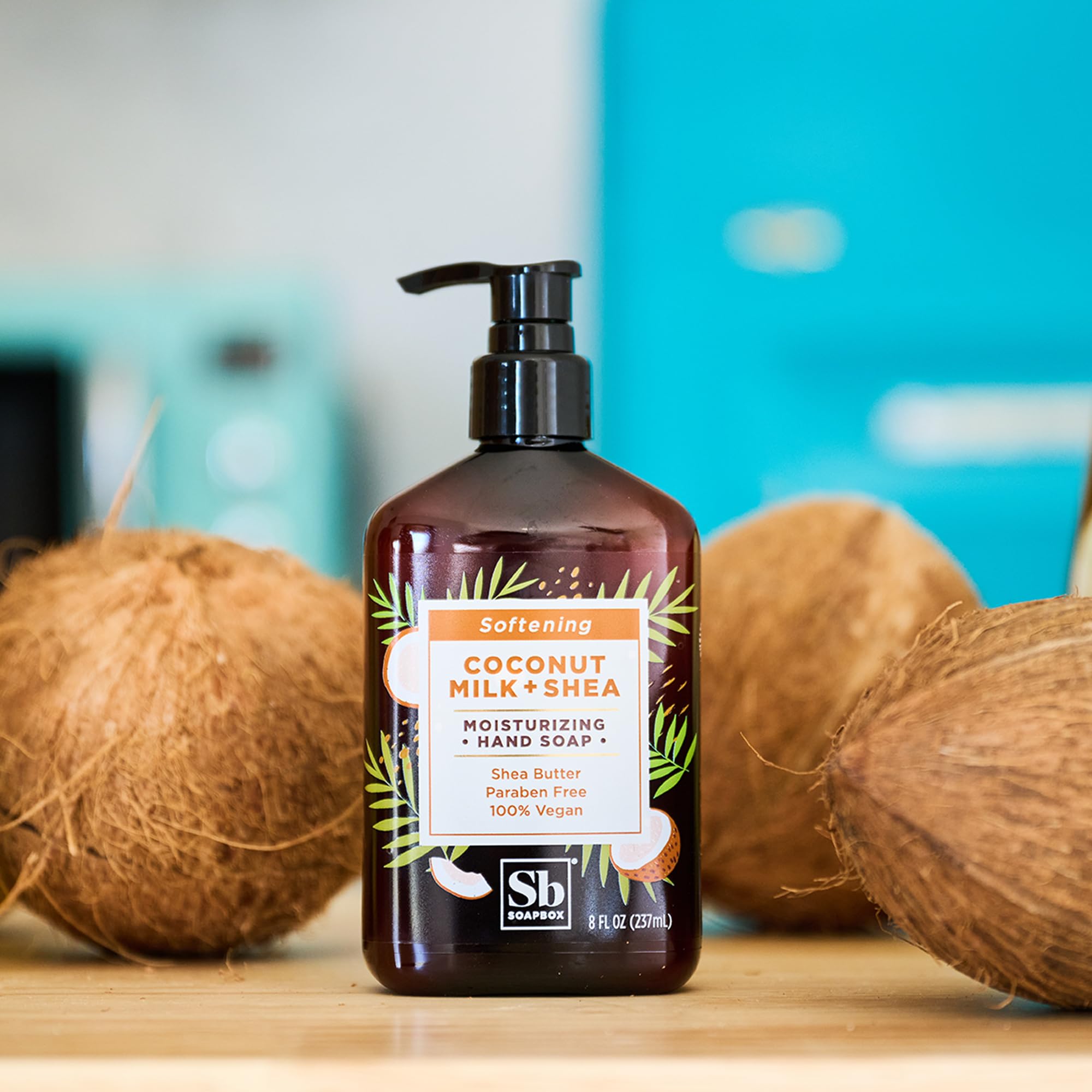 Soapbox Coconut Milk & Shea Butter Moisturizing Hand Soap - 6 Pack (8oz Each) with Pump Dispenser - Hydrating Bathroom & Kitchen Soap for Soft Hands - Perfect for Home, Office, and Guest Bathrooms