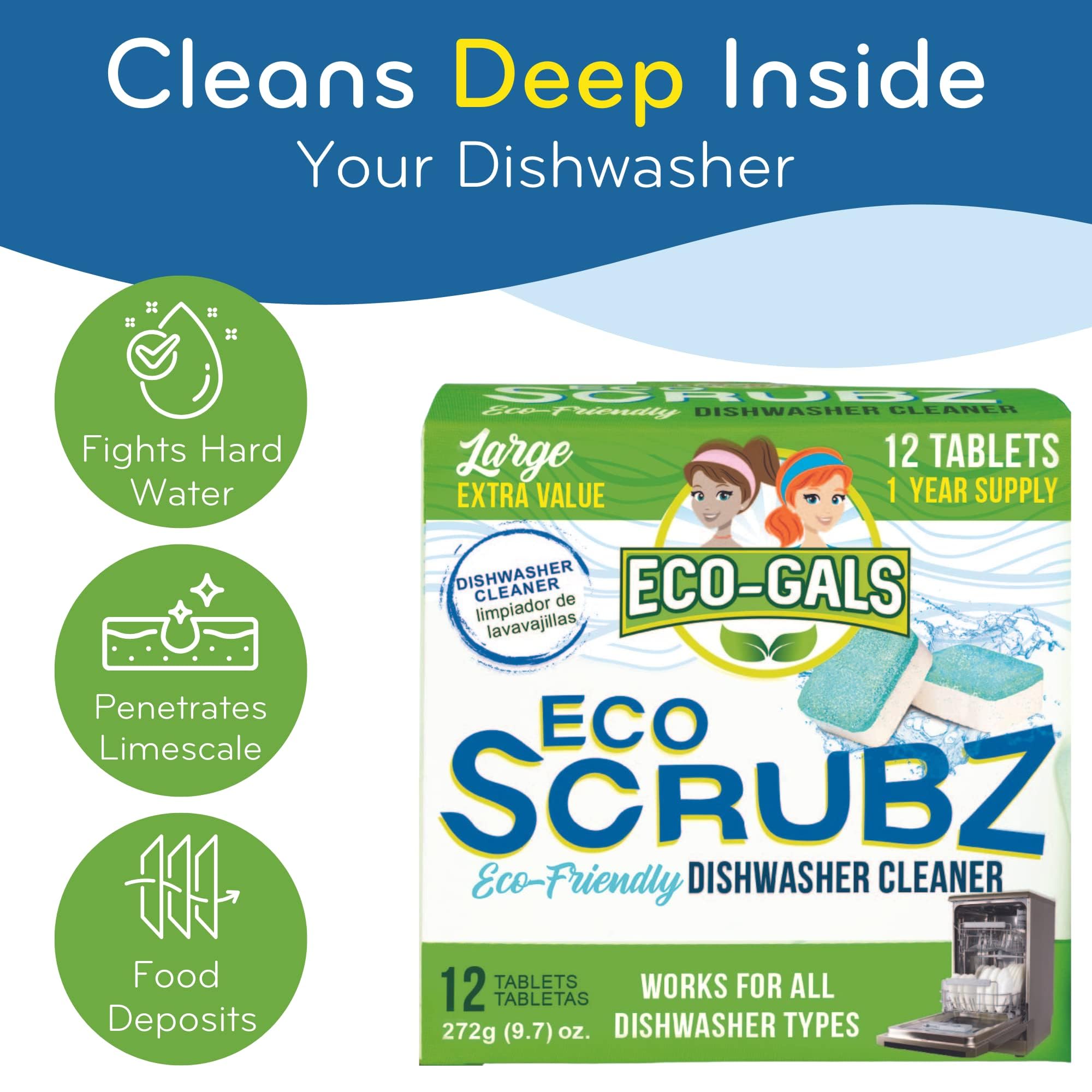 **Powerful Dishwasher Cleaner Tablets - Heavy Duty & Septic Safe - Removes Odors, Limescale, Grime & Calcium Buildup - 12 Month Supply (12 Unscented Tablets) - Ideal for Deep Cleaning & Maintaining Dishwashers**