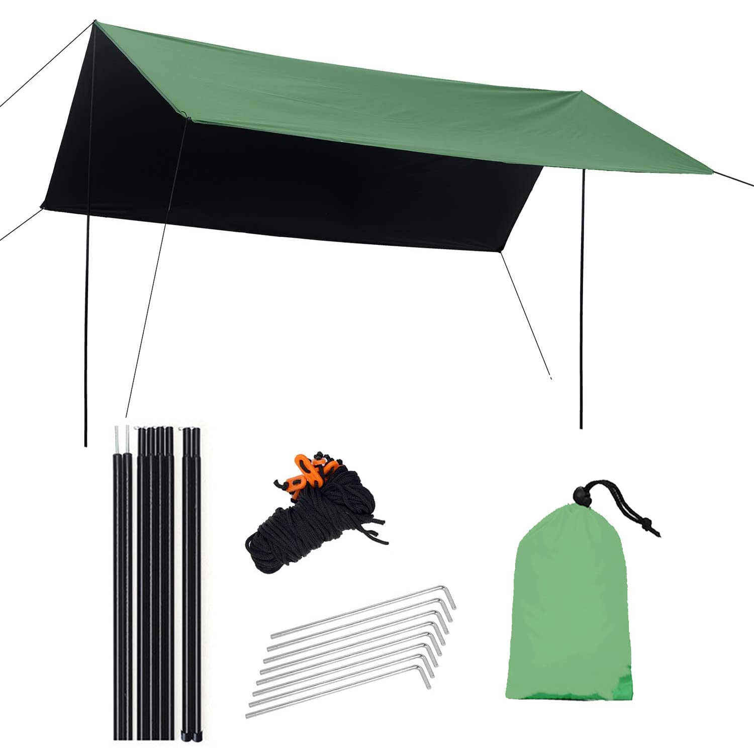 Waterproof Camping Tent Tarp Shelter - Lightweight UV Protection Rain Fly for Backpacking, Hiking & Hammock - Easy Setup Outdoor Canopy (Green, Small) | Perfect for Camping Trips, Beach Shade & Emergency Shelter