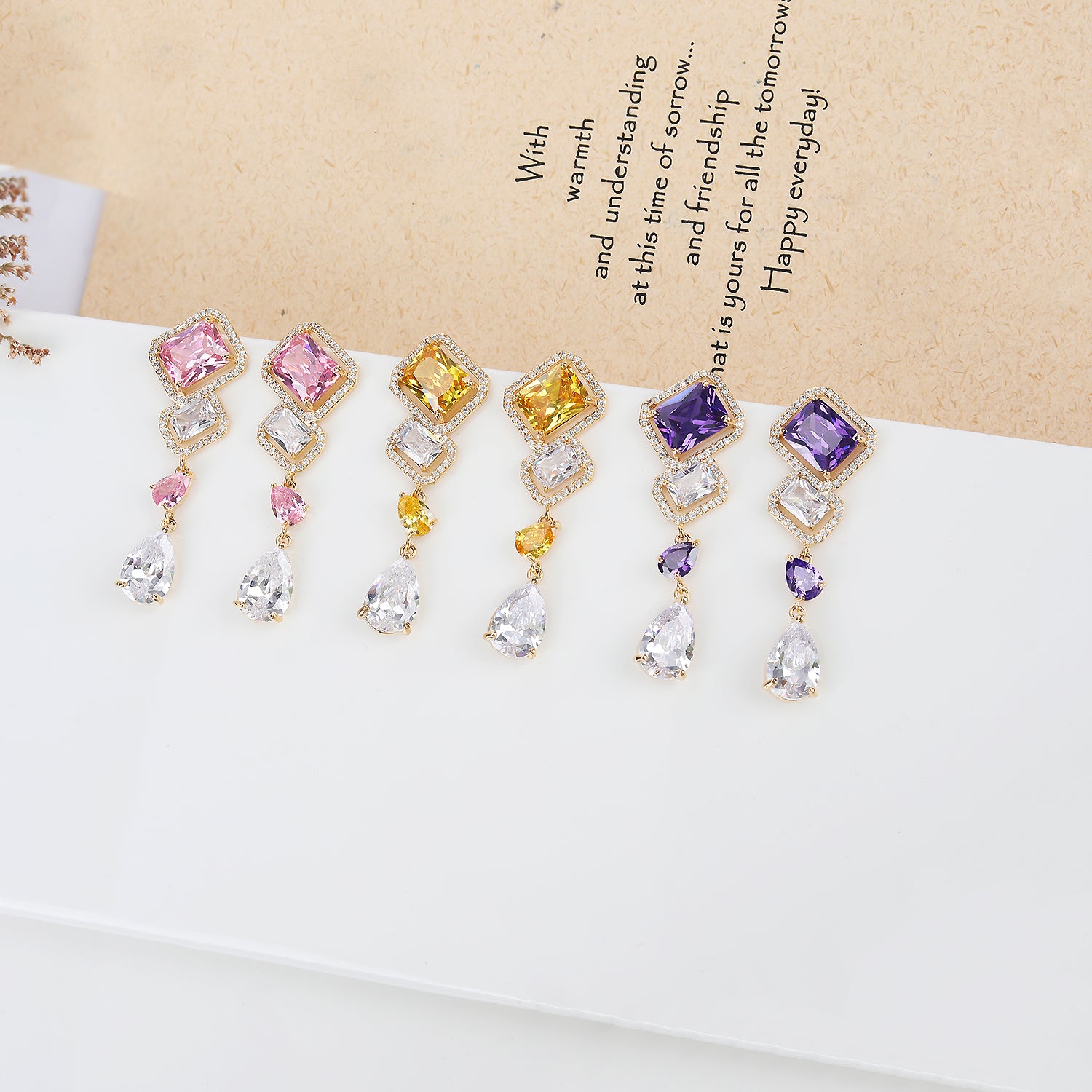 Elegant Long Square Cubic Zirconia Dangle Wedding Earrings for Women | Perfect for Bridal, Formal Events & Special Occasions | CE11664