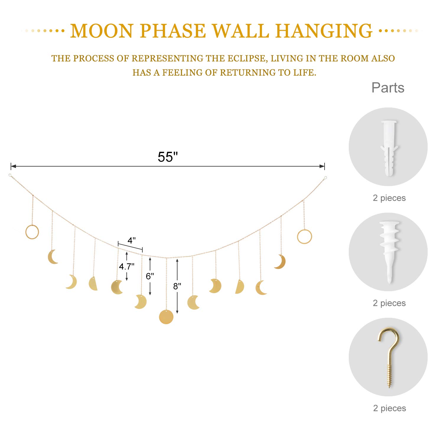Boho Moon Phase Wall Hanging Decor - Set of 2 Handmade Macrame Home Decorations for Bedroom, Living Room, Nursery & Dorm | Perfect for Bohemian Style Home, Meditation Spaces & Gift Giving