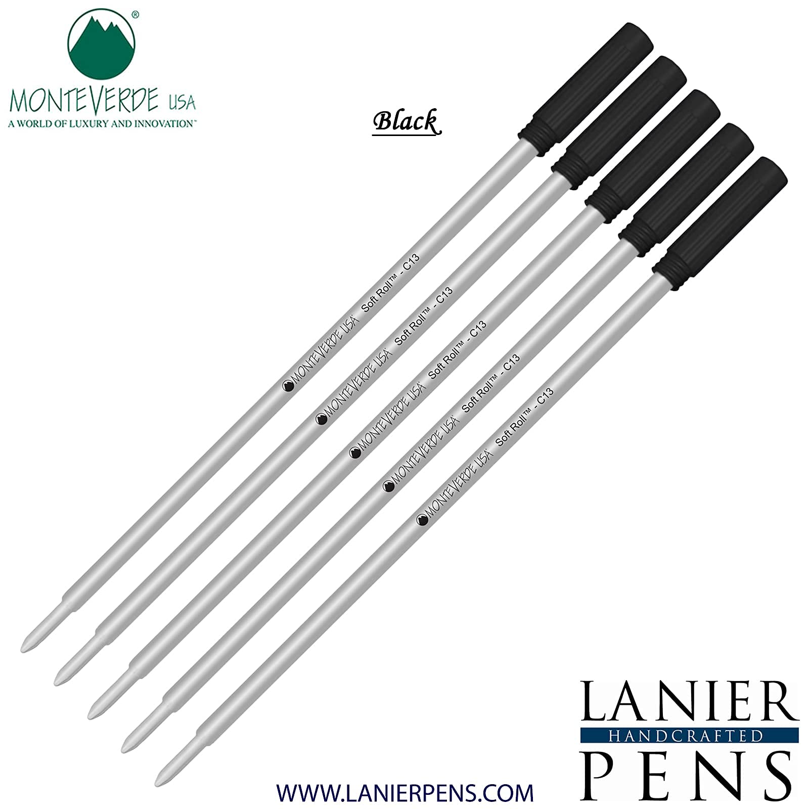 Monteverde Soft Roll Ballpoint Ink Refill 5-Pack - C13 Paste Ink Compatible with Cross Style Pens - Medium Tip 0.7mm Black - Perfect for Office, School & Everyday Writing Needs
