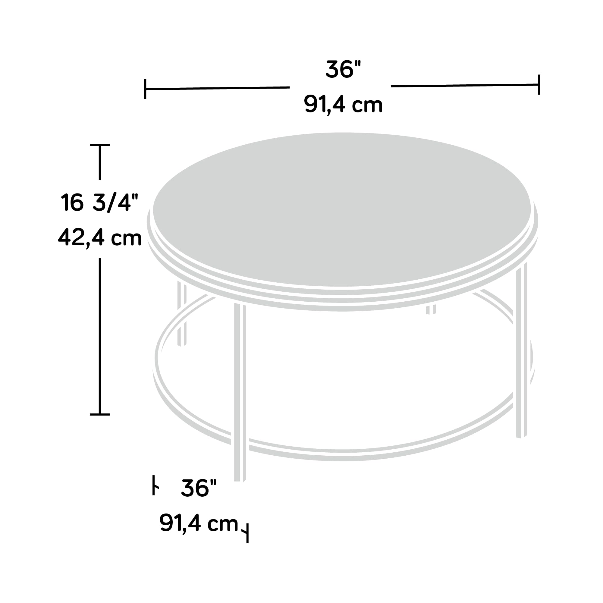 Sauder International Lux Round Modern Coffee Table with Chic Satin Gold Frame & Sindoori Mango Finish - Perfect for Living Room, Lounge, and Office Decor