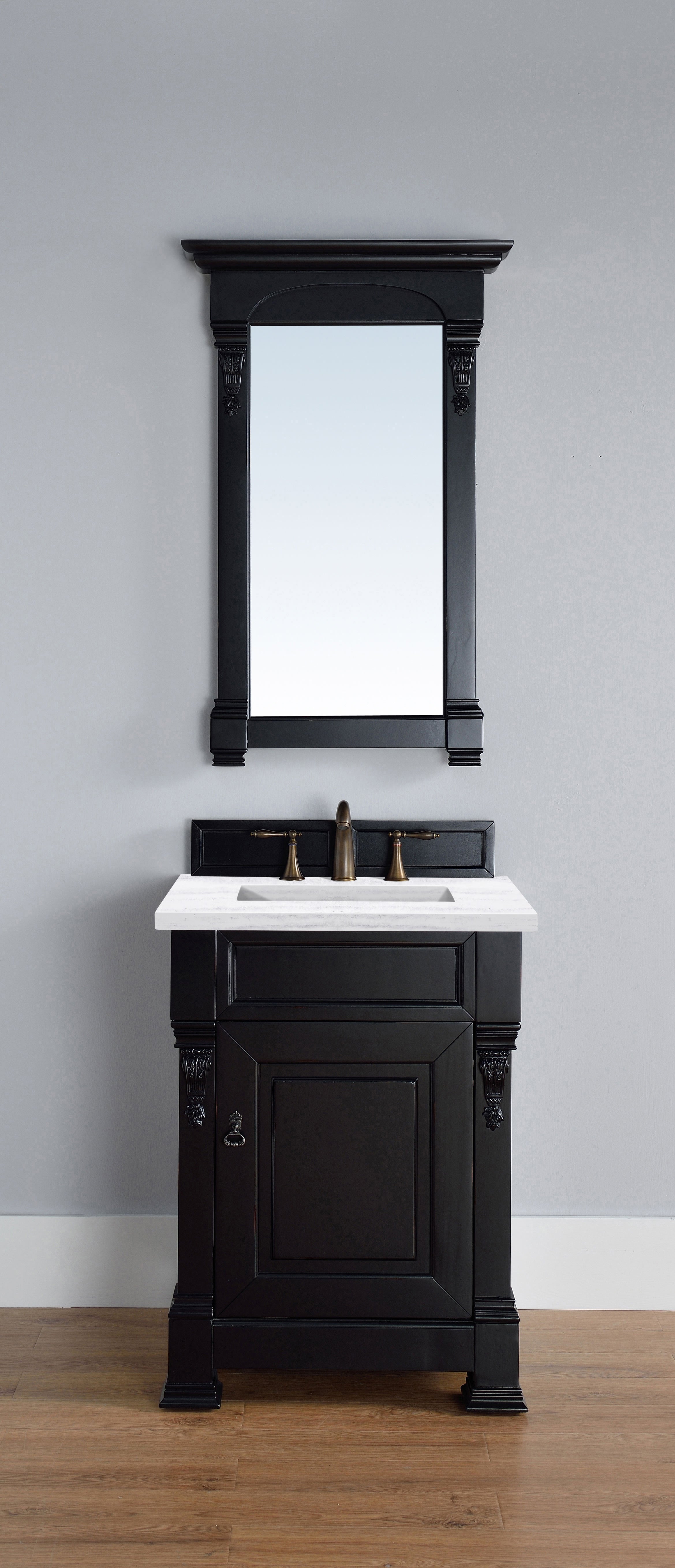 Brookfield 26 Inch Single Bathroom Vanity with 3CM Arctic Fall Solid Surface Top in Antique Black - Perfect for Modern and Traditional Bathroom Designs
