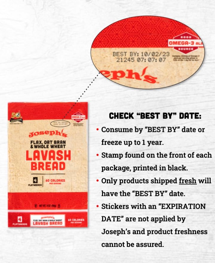 Joseph's Lavash Bread Value 6-Pack - Flax, Oat Bran & Whole Wheat Low Carb Flatbread (4 per Pack, 24 Total) | Perfect for Wraps, Sandwiches & Healthy Snacking