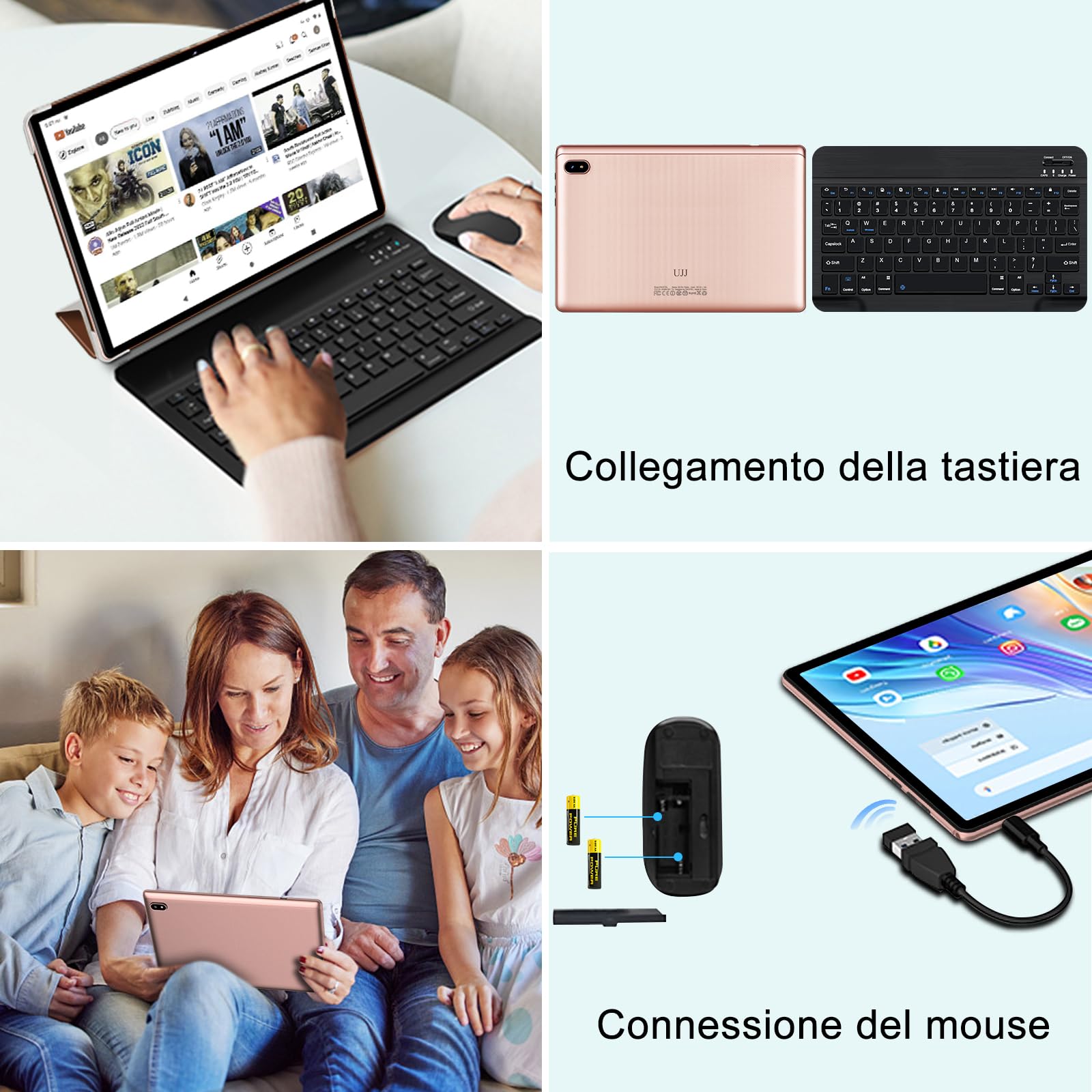 10 Inch Android 14 Tablet with 20GB RAM & 128GB ROM (Expandable to 1TB), 5G WiFi 6, Octa-Core Processor, GMS Certified, Bluetooth 5.0, 5MP+8MP Dual Camera, 1280x800 FHD Display, 2025 Newest Widevine L1 Tablet with Keyboard & Mouse (Pink) - Perfect for Work, Study, and Entertainment