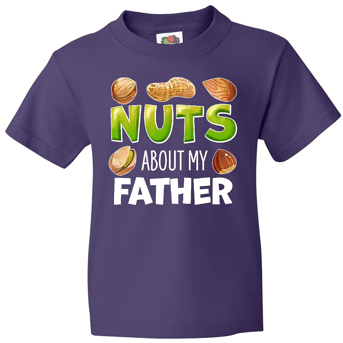 Inktastic Nuts About My Father Peanut Almond Pistachio Youth T-Shirt - Funny Casual Graphic Tee for Kids & Teens - Perfect for Father's Day, Birthday Gifts & Family Outfits