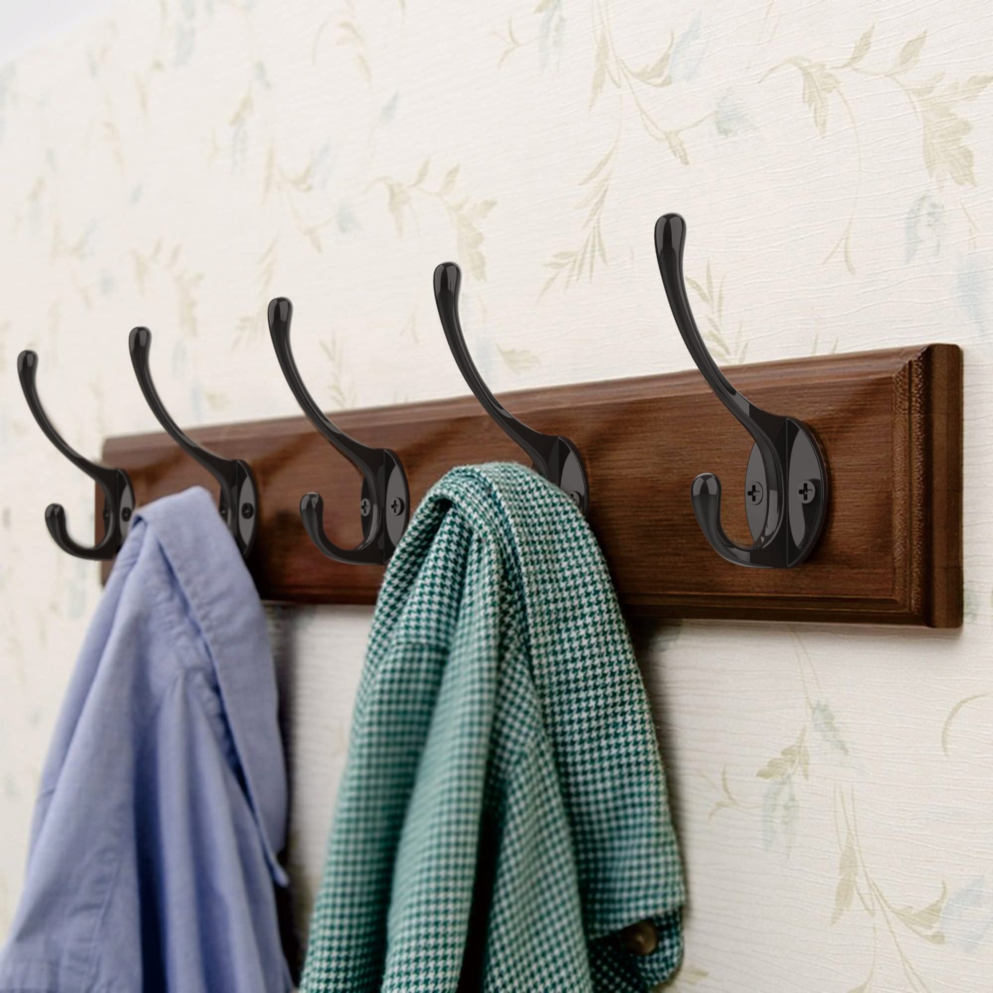 10-Pack Black Metal Wall Mounted Coat Hooks with 20 Screws - Heavy Duty Coat Hangers for Jackets, Hats & Bags - Perfect for Entryway, Closet, Bathroom & Mudroom Organization