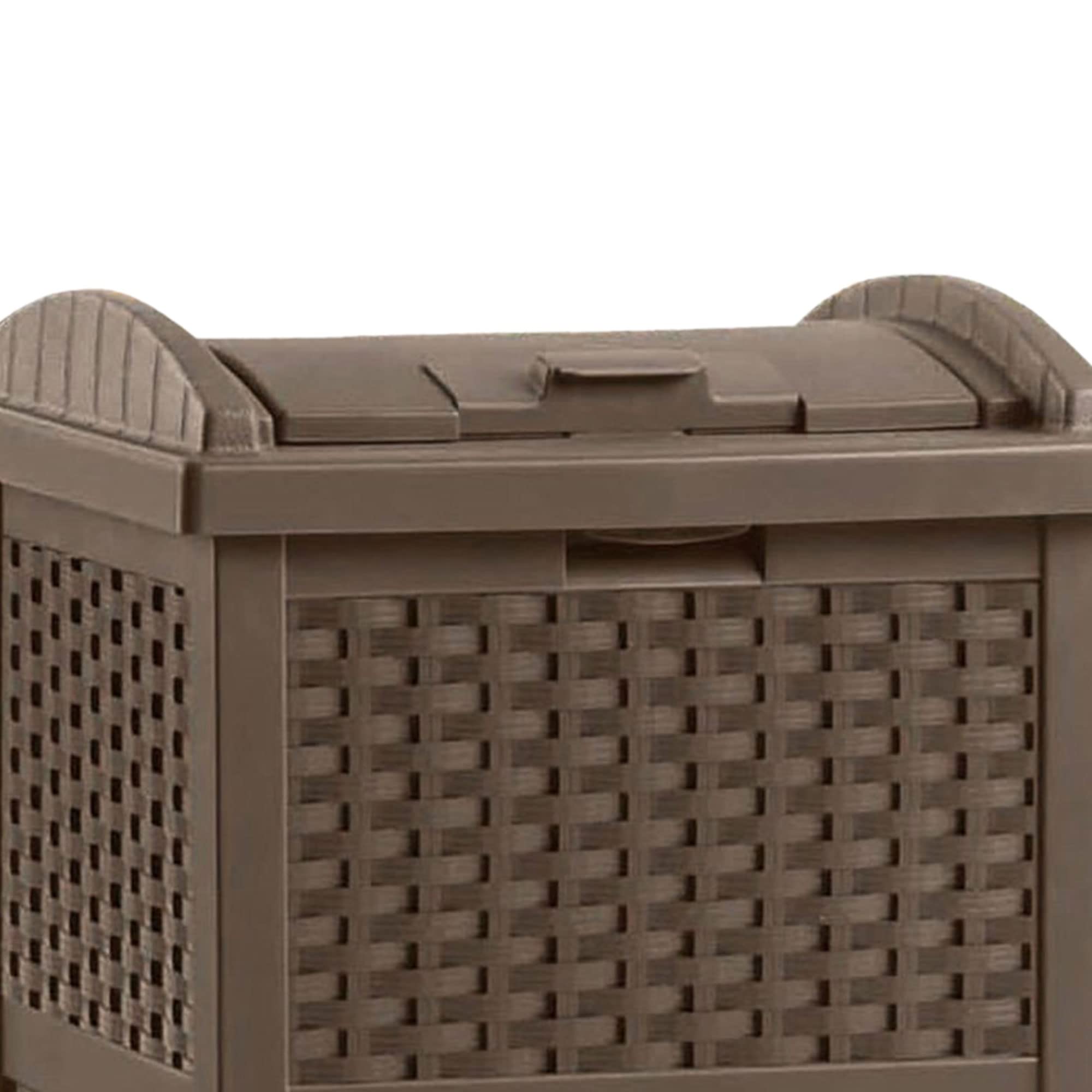 Suncast 33 Gallon Resin Wicker Outdoor Trash Hideaway Garbage Can - 4 Pack Set for Patio, Deck, Backyard & Garden Waste Disposal