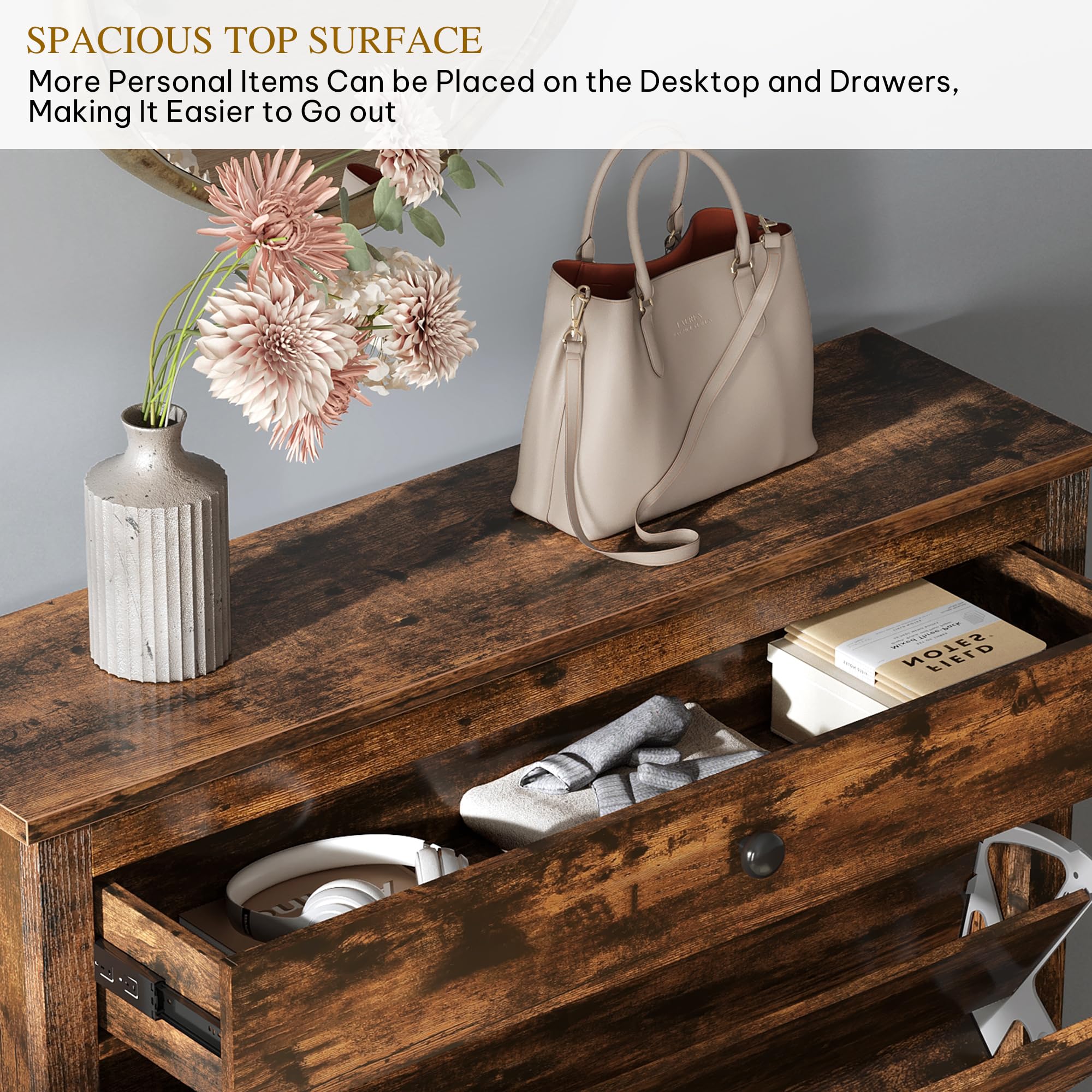 DWVO 2-Tier Flip Drawer Shoe Cabinet - Slim Space-Saving Shoe Storage Organizer with Metal Frame, Adjustable & Removable Hidden Shoe Rack - Free Standing Entryway Hallway Furniture (Brown) - Perfect for Small Apartments & Closet Organization