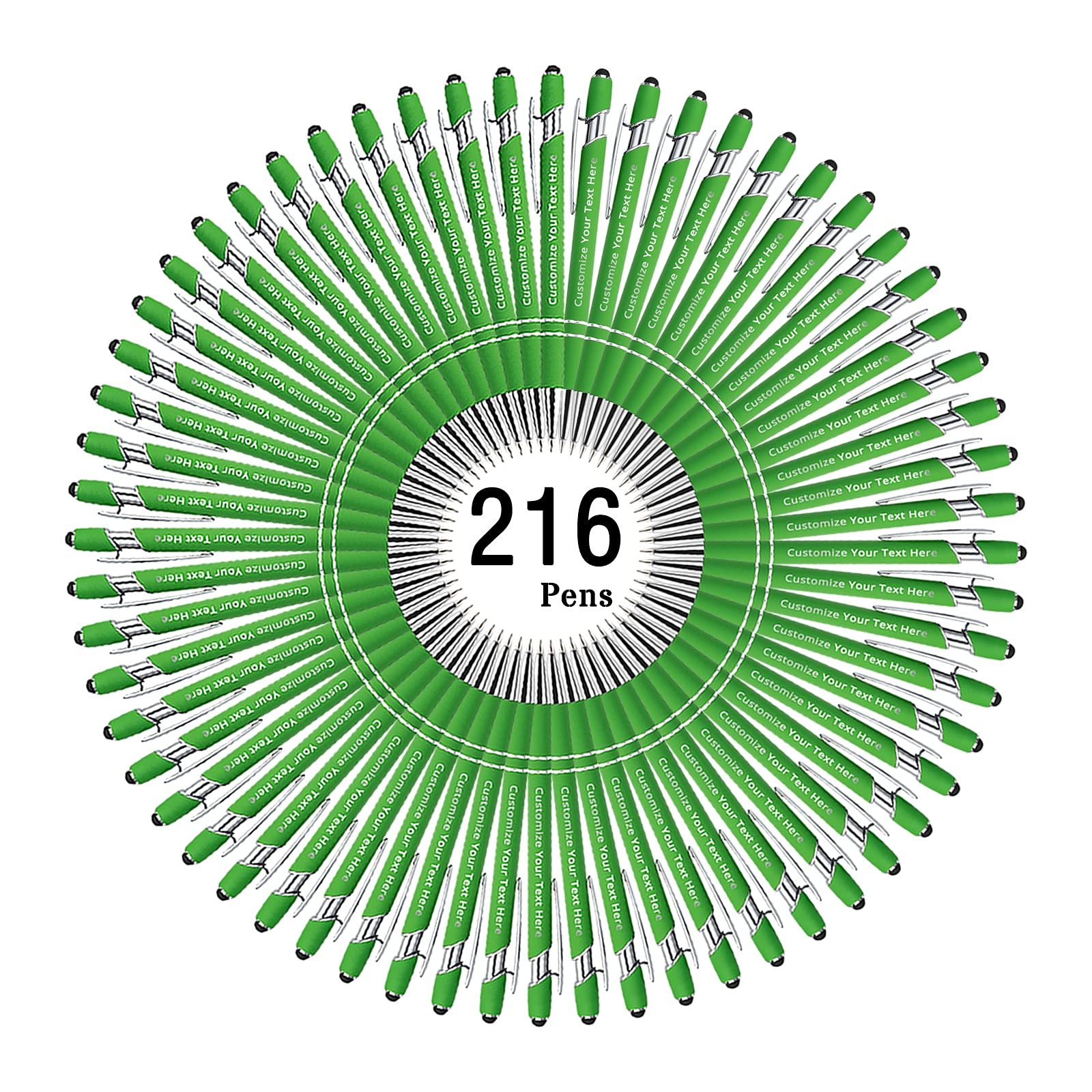 216 Bulk Personalized Pens with Stylus - Custom Engraved Metal Pens for Graduation, Birthday, Boss & Teacher Gifts - Soft Touch, Name/Logo/Message Engraving (Light Green) - Perfect for Office, School & Corporate Events