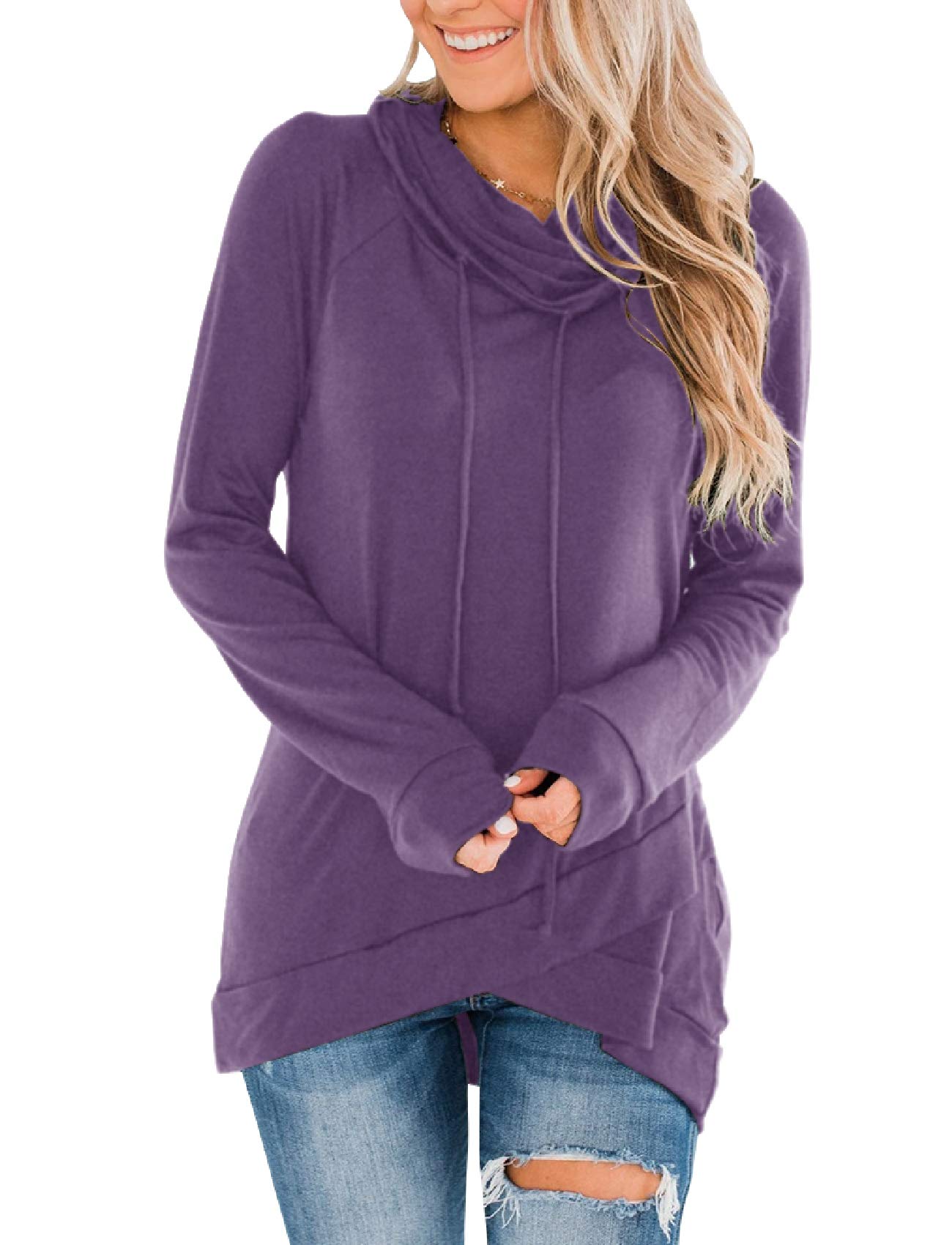 Fall Orchid Women's Cowl Neck Tunic Tops - Long Sleeve Pullover Sweatshirts with Drawstring for Casual Wear | Perfect for Work, Weekend Outfits & Layering in Fall/Winter