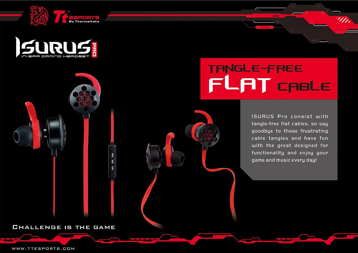 Tt eSPORTS ISURUS PRO Detachable Microphone In-Ear Gaming Headset with Noise Isolation - Lightweight Comfort for PC, PS4, Xbox & Mobile Gaming (HT-ISF-ANIBBK-19) - Perfect for FPS, MOBA & Esports Tournaments