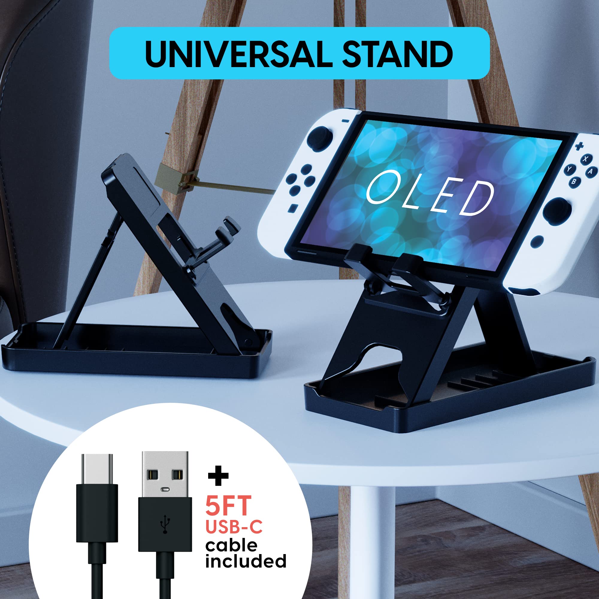 TalkWorks Super Combo Pack for Nintendo Switch OLED - 2 Grips, 2 Wheel Controller Grips, 2 Game Card Holders, 1 Charging Dock, Thumb Grips, USB-C Cable, Universal Stand & Screen Protector | Perfect for Gaming on the Go, Travel & Multiplayer Sessions