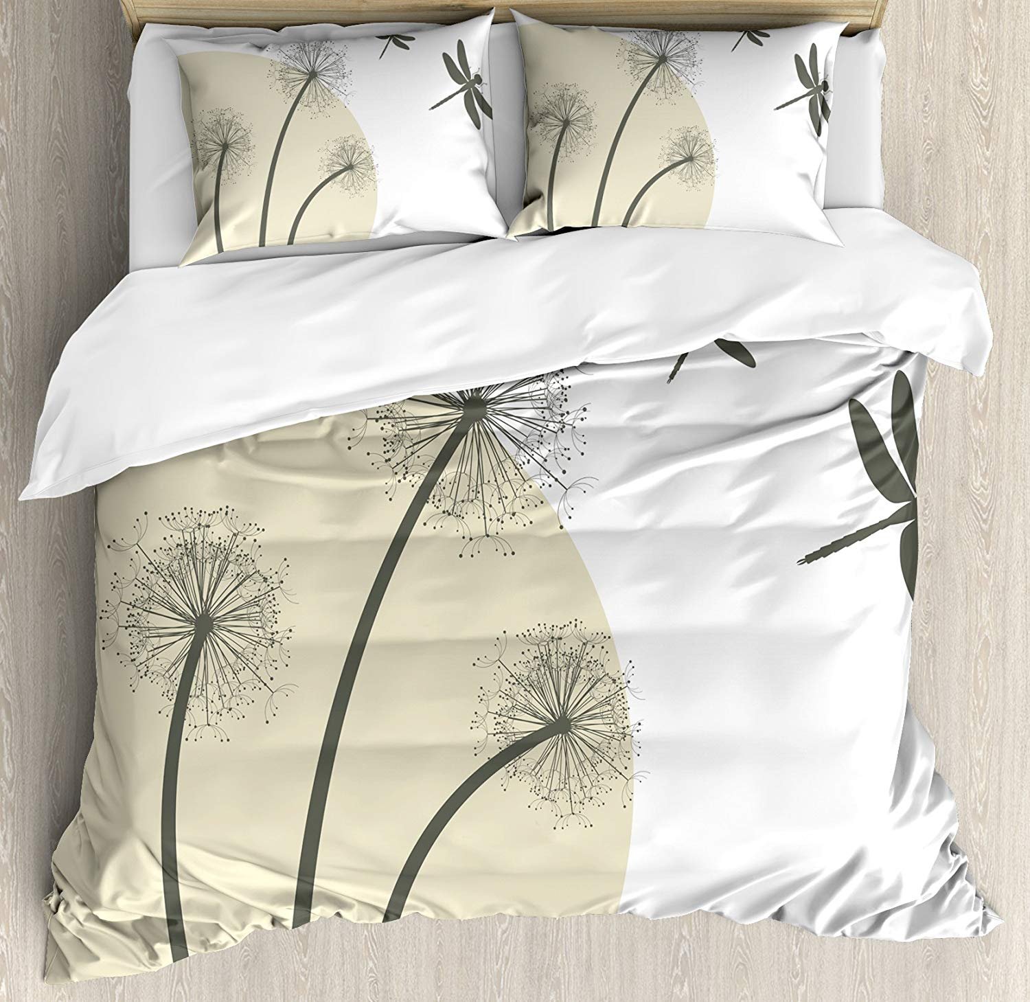 Premium Custom Bedding Set USA - 4 Piece Twin Duvet Cover Set with Dragonfly & Dandelion Floral Design (1 Duvet Cover + 1 Flat Sheet + 2 Pillowcases) | Nature-Inspired Botanical Theme for Spring Bedroom Decor | Perfect for Guest Rooms, Dormitories & Cozy Home Makeovers