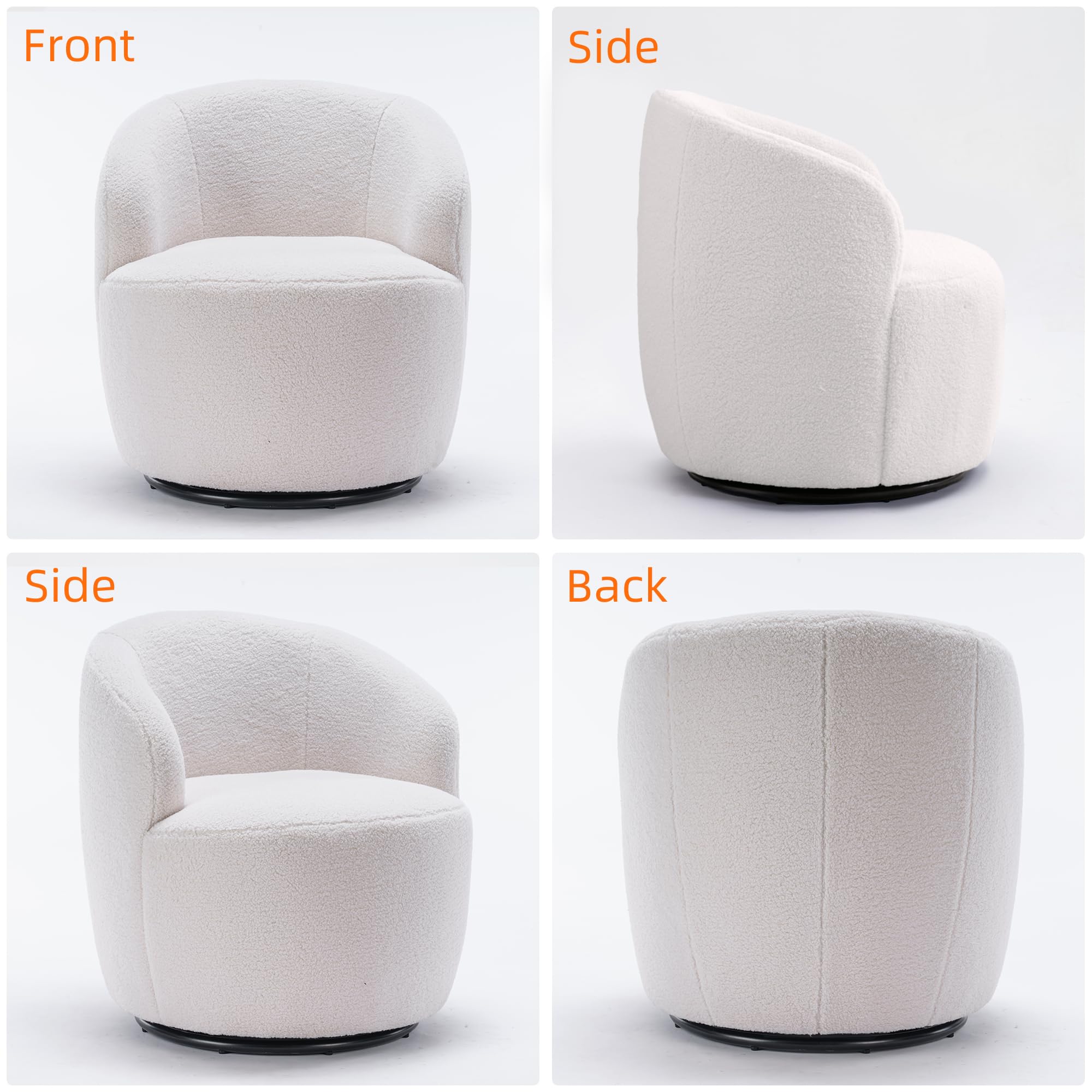 Homtique Small Swivel Barrel Chair - 360 Degree Rotating Comfy Round Club Chair with Boucle Fabric, Accent Armchair for Living Room, Bedroom, Apartment & Hotel Decor (Ivory-Teddy) - Perfect for Reading Nooks, Lounge Areas and Cozy Corners