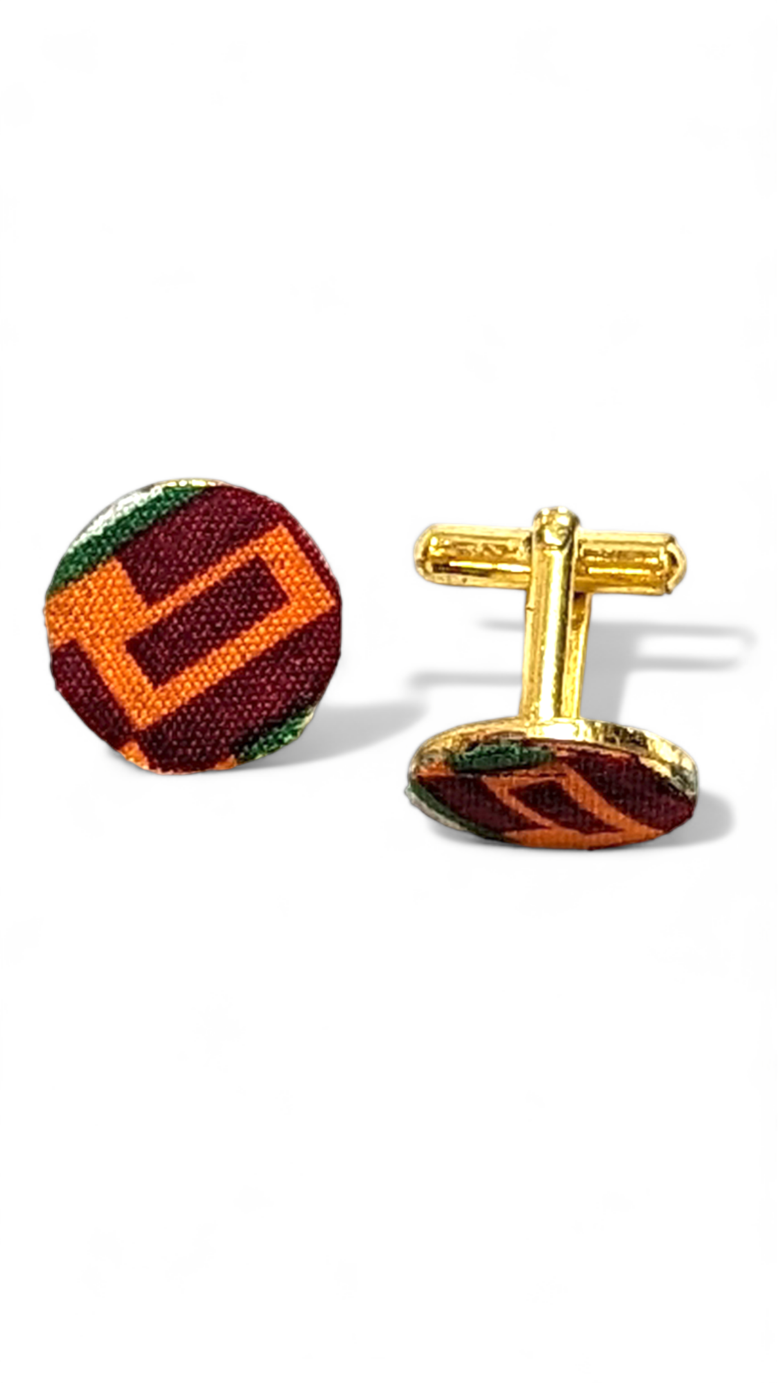 Dupsie's Gold Plated Round Kente African Print Cufflinks - Multicolored Ethnic Design for Men - Perfect for Weddings, Business Attire & Cultural Events DPJGPKPC2