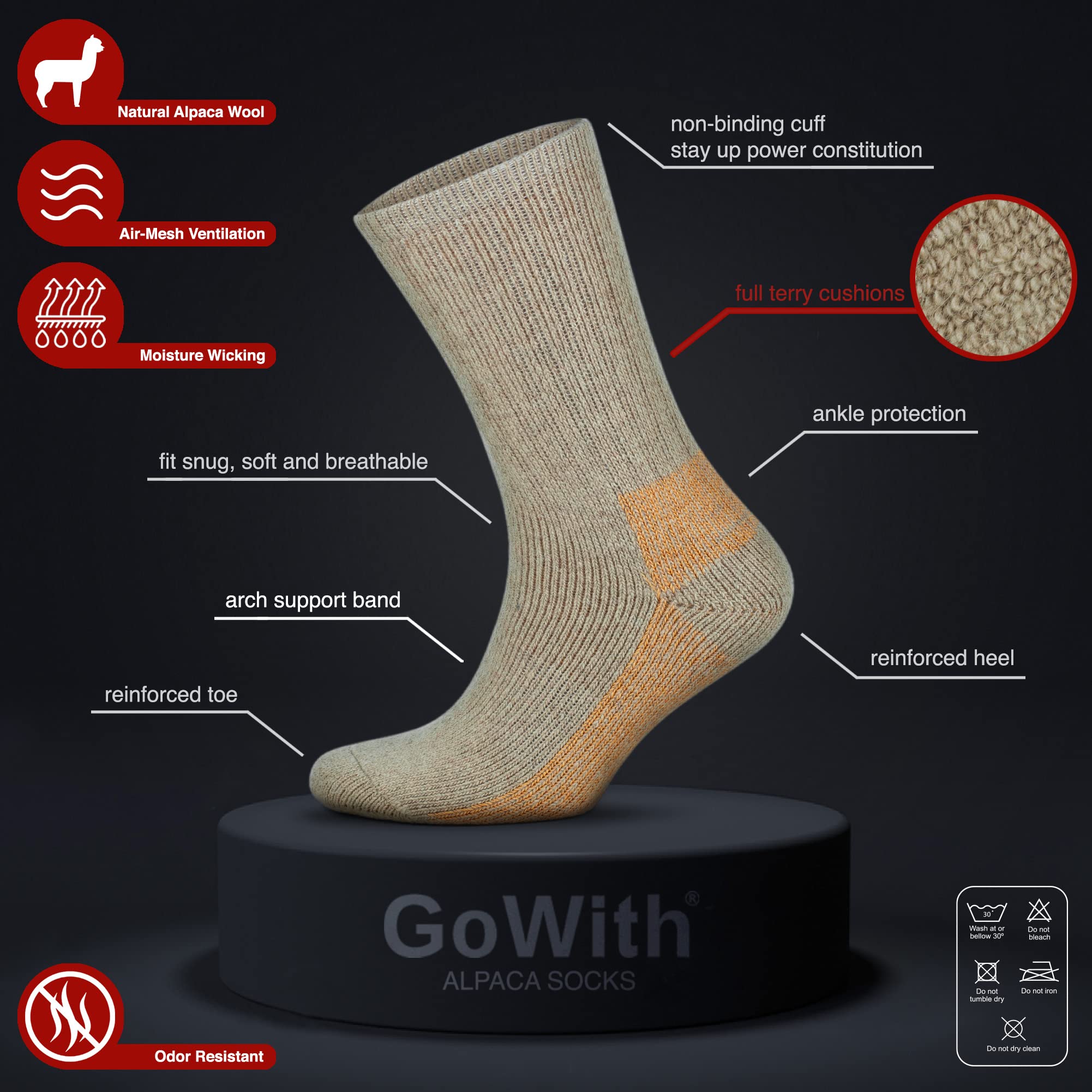 Premium Alpaca Wool Hiking Socks for Men & Women - Thermal Merino Blend Thick Cushioned Crew Socks for Winter Camping, Trekking & Outdoor Adventures