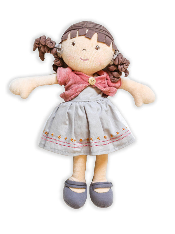 Bonikka Organic Doll - Rose with Brown Hair by Tikiri | Eco-Friendly Handmade Toy for Kids | Perfect for Imaginative Play, Gift Giving & Waldorf Education