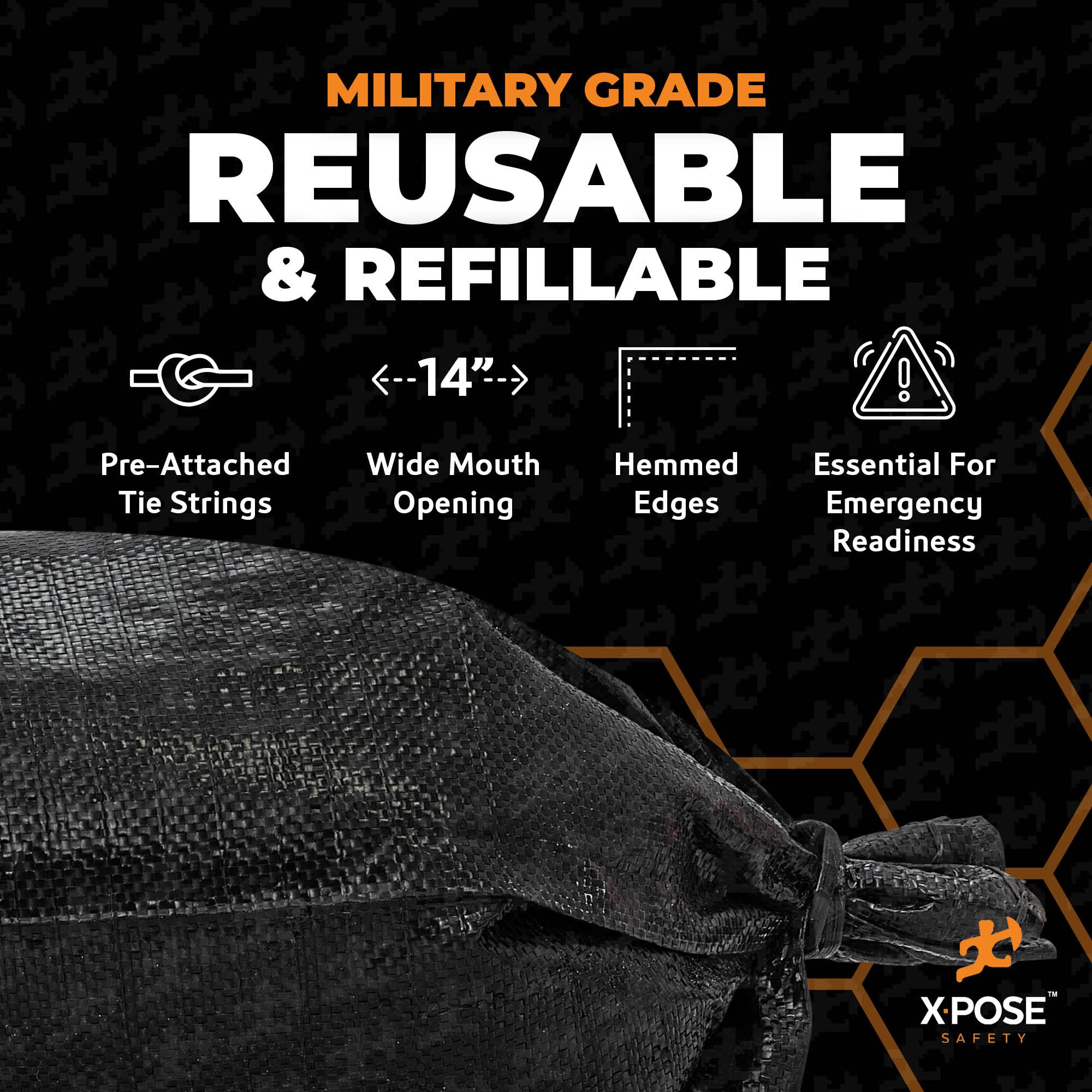 Military Grade Heavy Duty Woven Polypropylene Sand Bags - 14