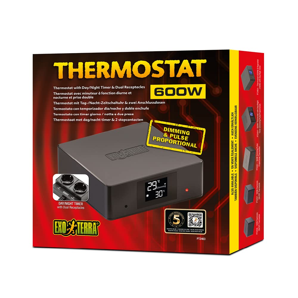 Exo Terra Reptile Terrarium Thermostat with Day/Night Timer & Dual Outlets - Perfect for Bearded Dragons, Snakes & Geckos