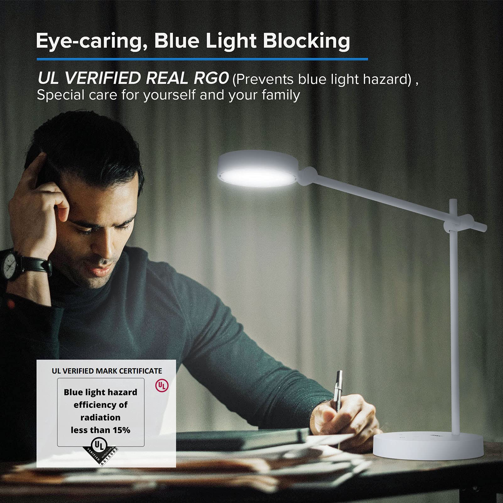SANSI 10W LED Desk Lamp with 6 Brightness Levels & 4 Modes - Eye-Caring No Blue Light Technology, Touch Control & Memory Function (950 Lumens, White) - Perfect for Office Work, Home Reading & Study Lighting