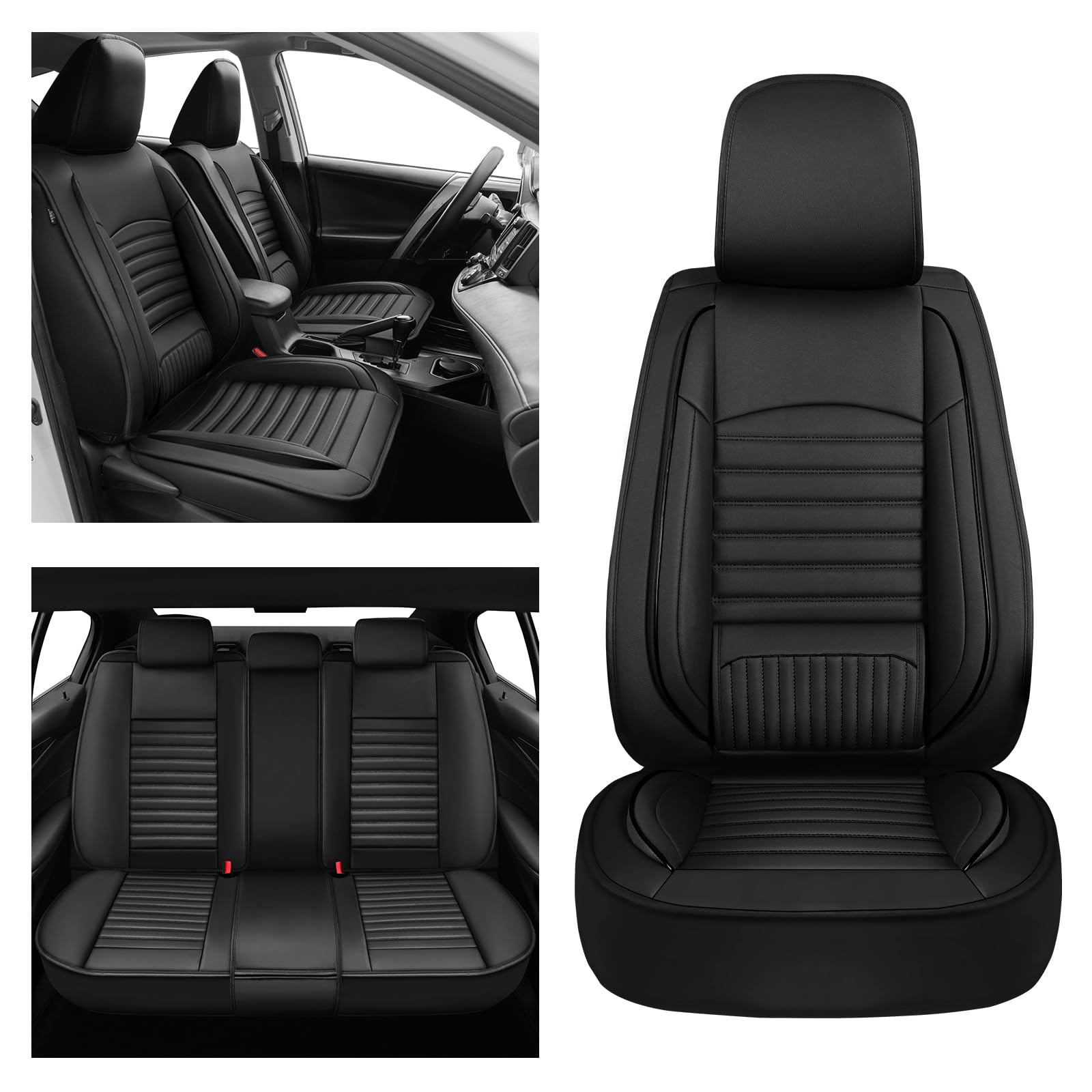 Premium Custom Fit Toyota RAV4 Seat Covers 2013-2018 - Waterproof Faux Leather Car Seat Protectors for SE/LE/XLE/Limited/Adventure Models (Full Set, Black) - Perfect for Road Trips, Daily Commutes & Pet Protection