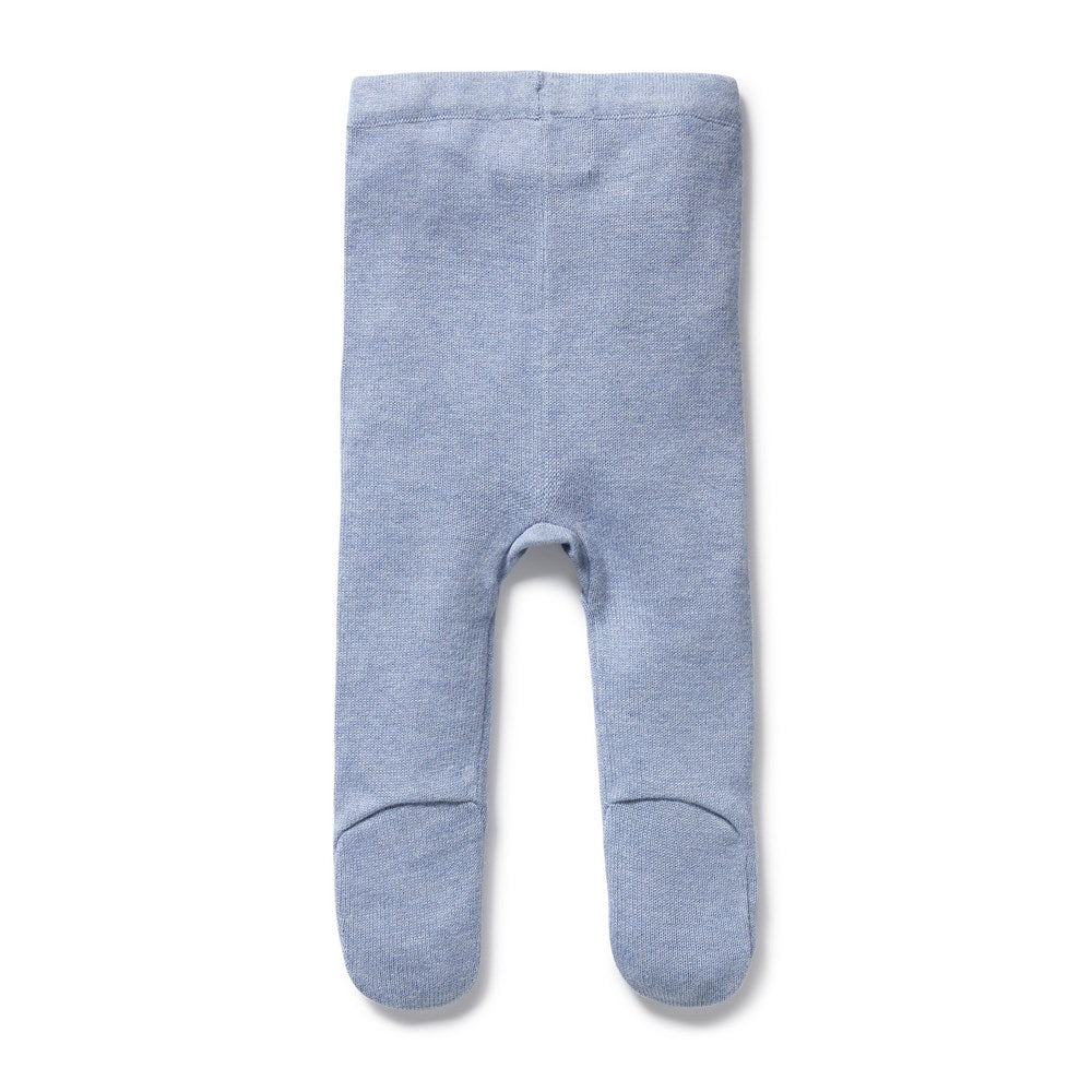 Organic Blue Speckle Knitted Baby Leggings with Feet - Soft & Stretchy Cotton Pants for Infants & Toddlers - Perfect for Playtime, Sleepwear & Everyday Comfort
