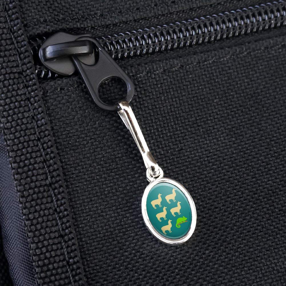 Funny Llama Chameleon Antique Oval Charm - Zipper Pull Aid for Clothes, Purses, Suitcases & Backpacks | Unique Fashion Accessory for Travel & Everyday Use