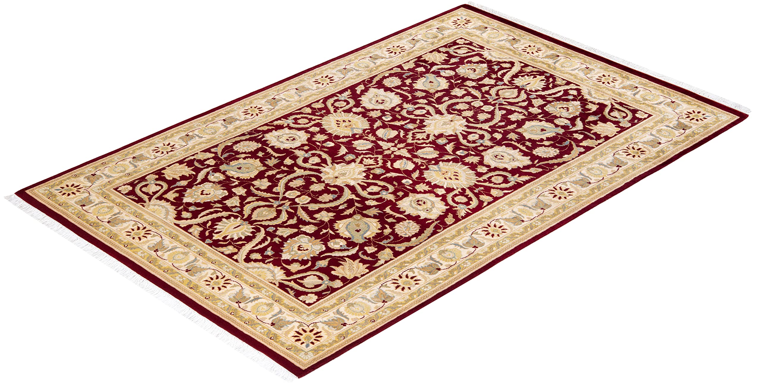 Handmade Wool Oriental Mogul Red 4x6 Area Rug - Solo Rugs One of a Kind Hand Knotted Traditional Design for Living Room, Bedroom & Home Decor