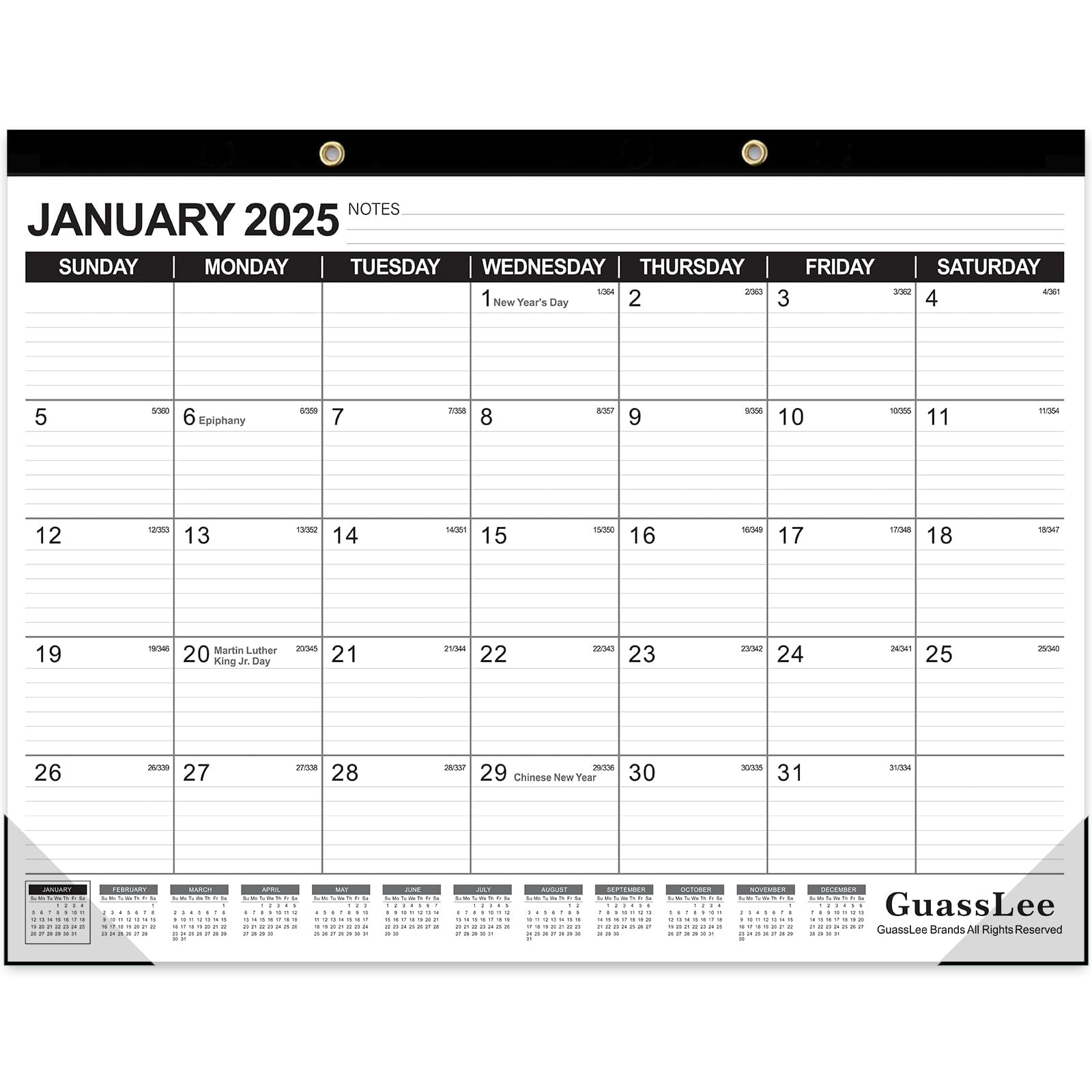 GuassLee 2025-2026 18-Month Large Desk Calendar | Jan 2025 - Jun 2026 | 22x17 Inch Wall/Desktop Planner with Julian Dates, Notes Section & Corner Protectors | Perfect for School, Home & Office Organization