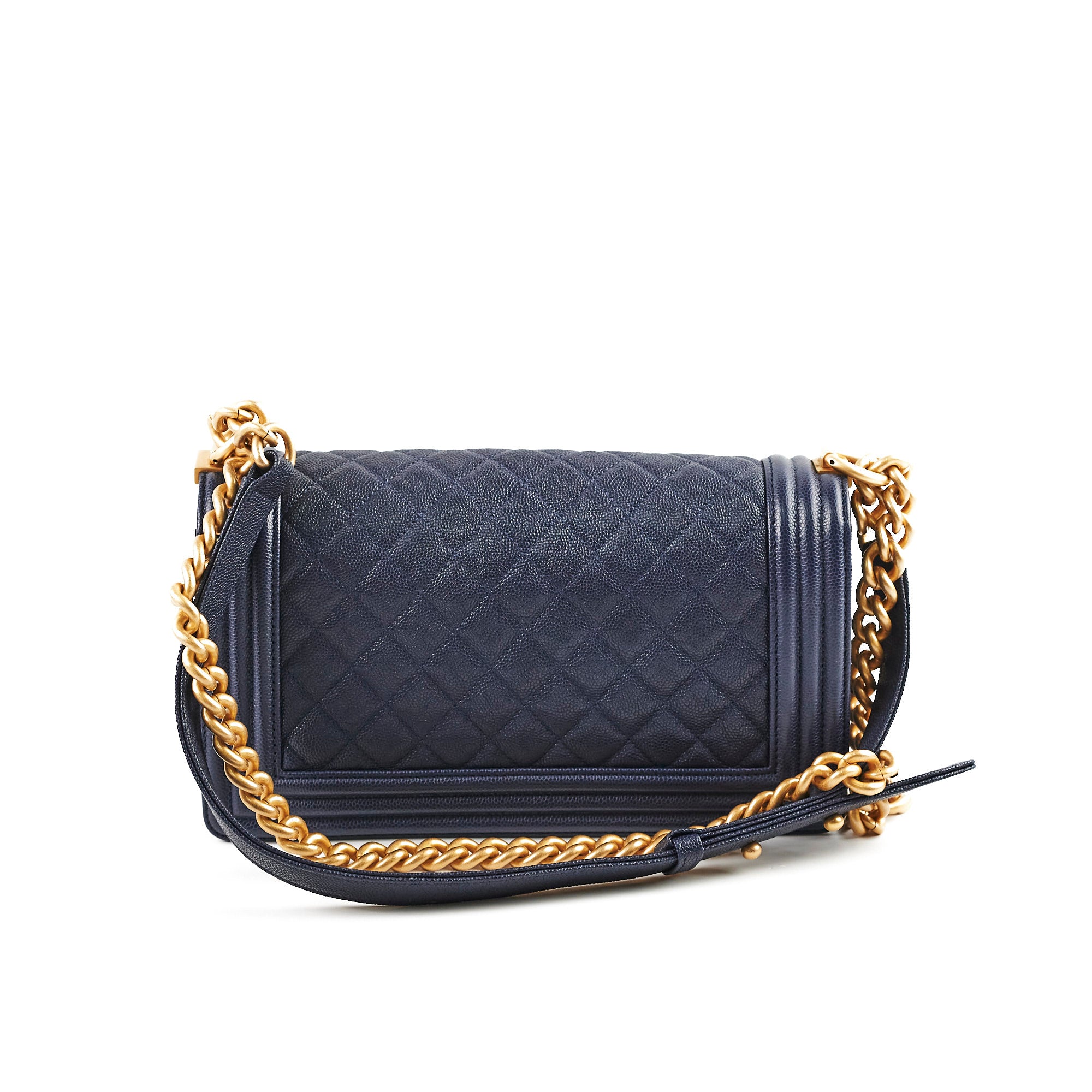 Chanel Caviar Leather Old Medium Boy Bag in Navy Blue - 25 Series | Luxury Handbag for Women, Perfect for Evening Events & Daily Use