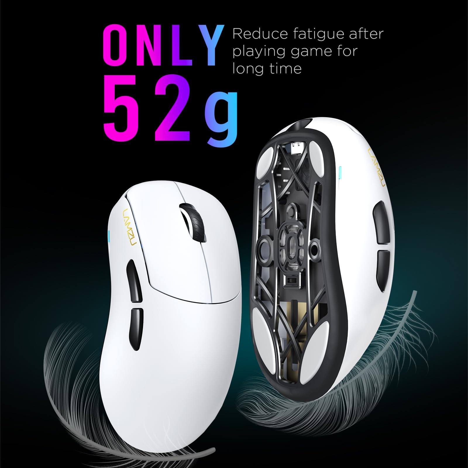 Lamzu Thorn Wireless Gaming Mouse - Ultra-Light 52g, 26000DPI, Ergonomic Design, Optical Switches, PAW3395 Sensor | Perfect for FPS, MOBA & Esports Gaming (Polar White)