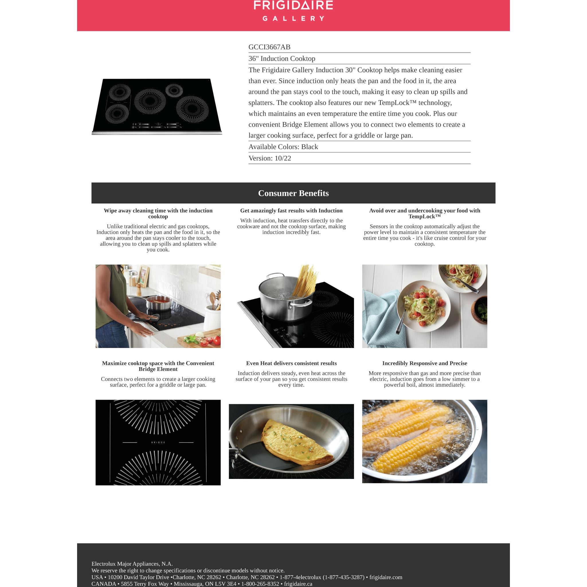 Frigidaire Gallery 36 Inch Black Induction Cooktop (GCCI3667AB) - Fast Heating, Energy Efficient for Modern Kitchens & Home Cooking