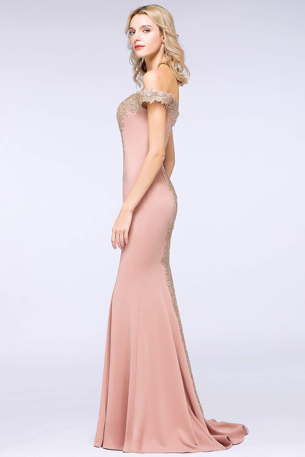 Elegant Off-Shoulder Gold Applique Mermaid Prom Dress for Women - Formal Evening Gown for Wedding, Party & Special Occasions
