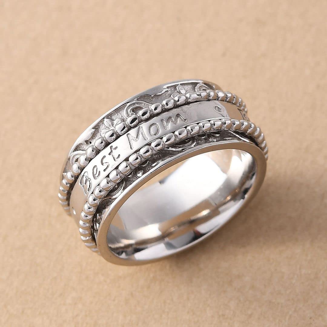 925 Sterling Silver Mom Spinner Ring for Women - Elegant Spinning Band Jewelry Gift for Mother's Day, Birthday, Anniversary | Perfect for Everyday Wear, Special Occasions & Thoughtful Gifting