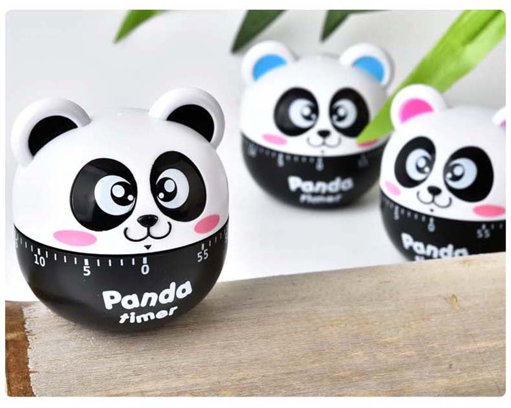 Mini Mechanical Kitchen Timer - 60 Minute Countdown with Loud Alarm, Cartoon Panda Design, Manual Wind-Up Cooking Timer for Baking, Boiling, and Kitchen Tasks (Black)