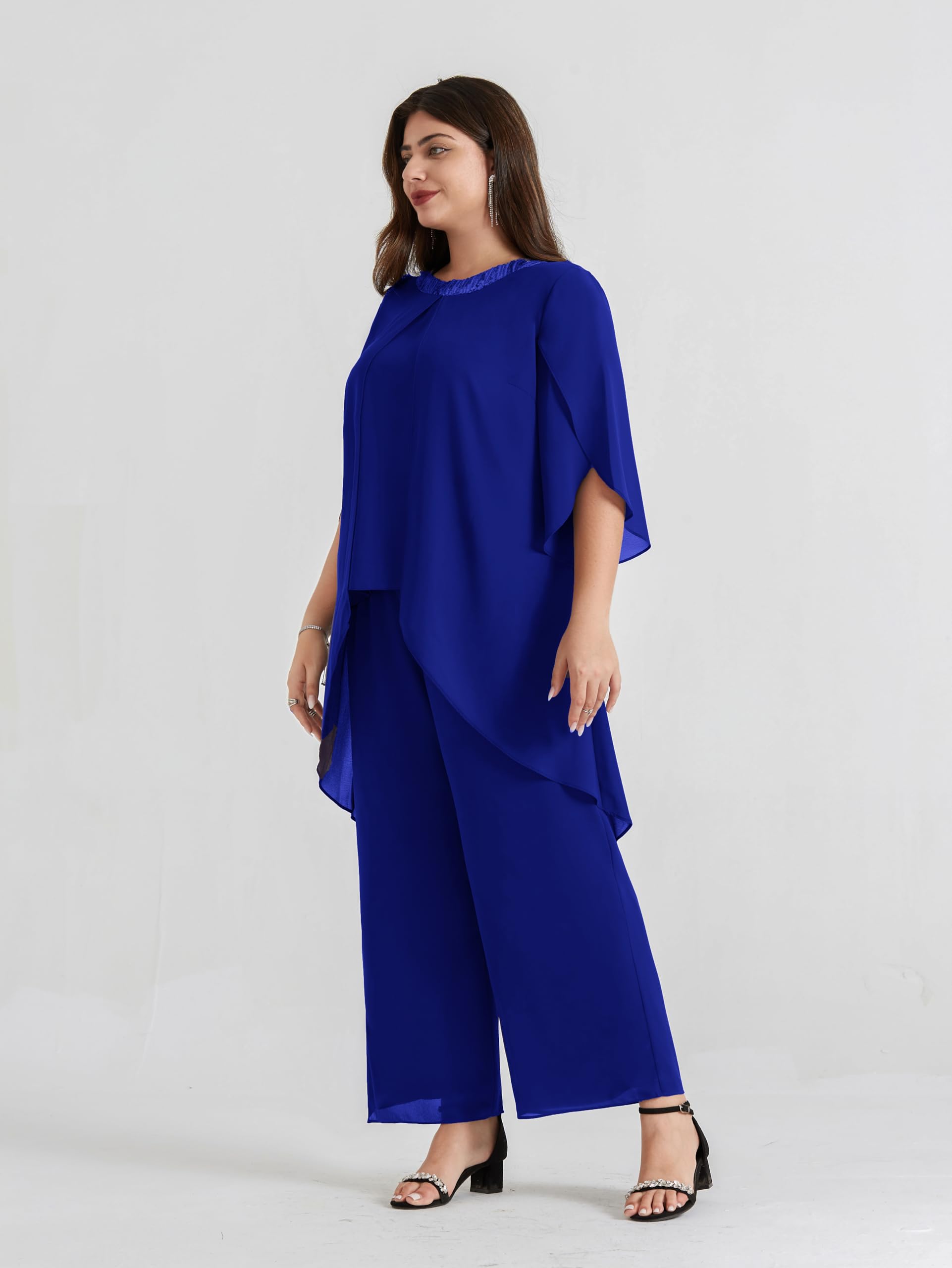 Hanna Nikole Plus Size Mother of The Bride Pant Suits - 2 Piece Chiffon Dressy Wedding Guest Outfit with High Low Hem - Elegant Formal Wear for Weddings, Parties & Special Occasions