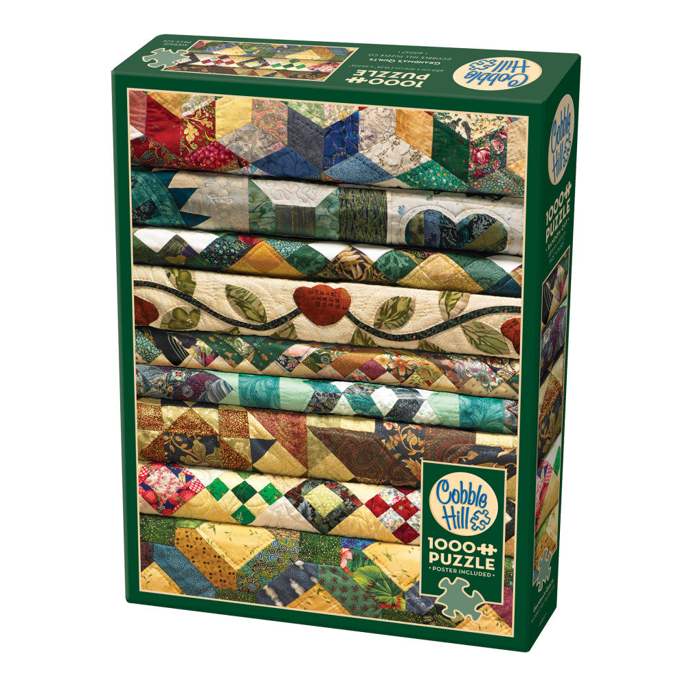Eco-Friendly Cobble Hill 1000-Piece Jigsaw Puzzle - Grandma's Quilts with Poster | Perfect for Family Game Night & Stress Relief
