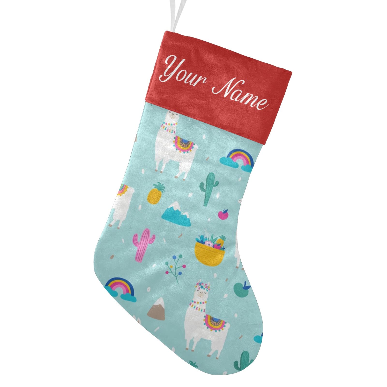 Custom Personalized Llama Alpaca Christmas Stockings with Cactus Leaves Design - 17.52 x 7.87 Inch Holiday Decor for Family Party, Gift Exchange & Fireplace Mantel Decoration