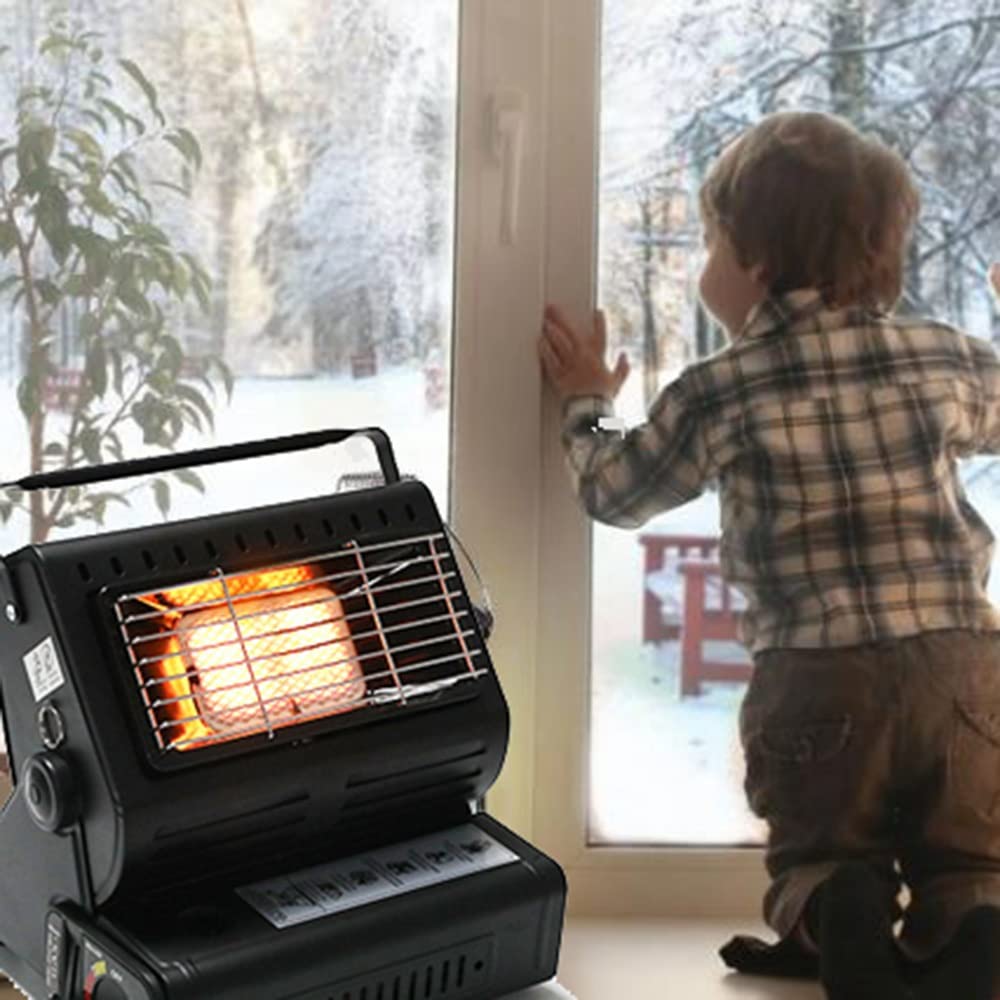 LKP Adjustable Butane Gas Heater - Portable Outdoor Space Heater for Camping, Hunting, Backpacking & Patio Use | 2-in-1 Heating & Cooking Warmer (Black) | Perfect for Cold Weather Adventures & Emergency Heating