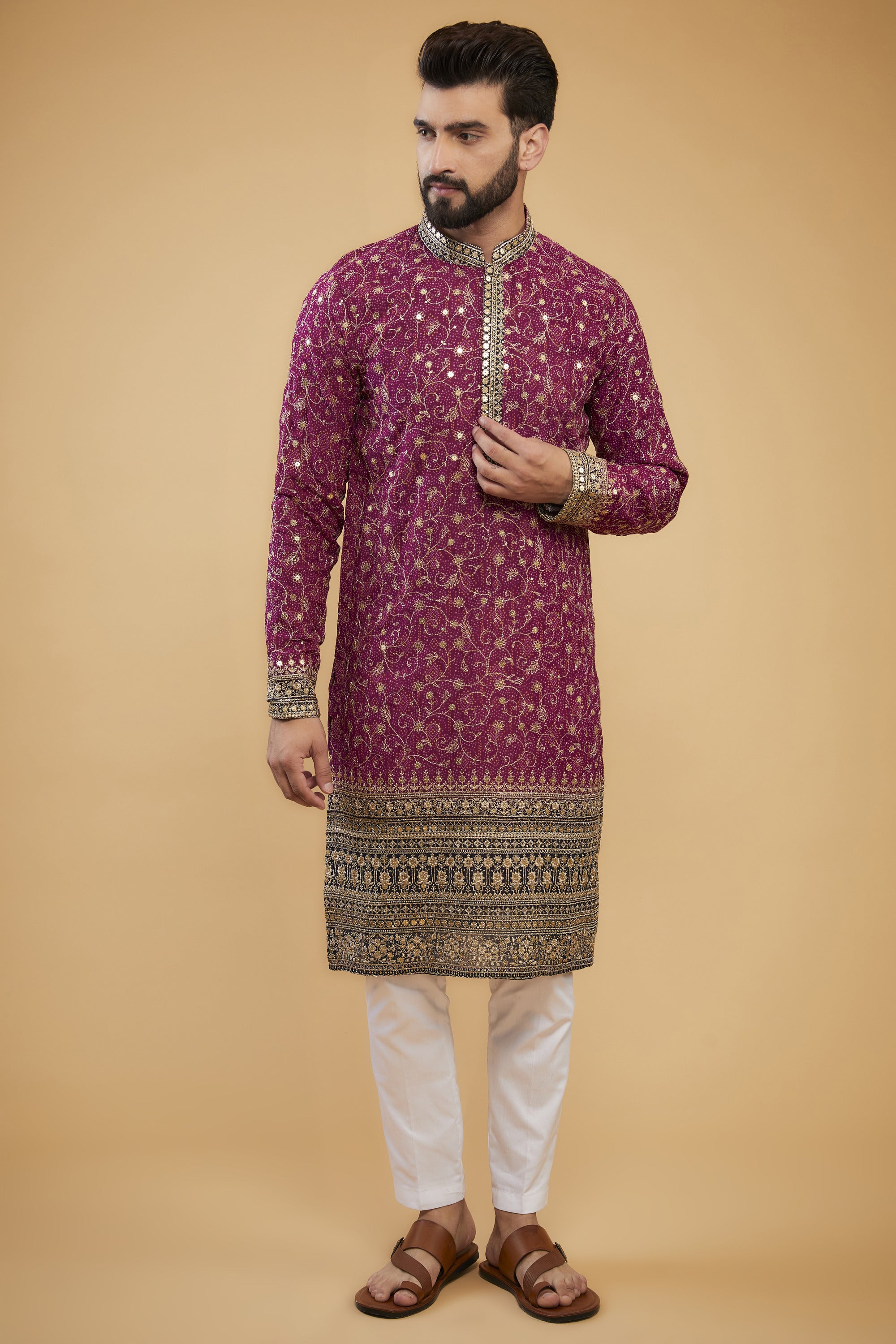 Exclusive Zari Work Kurta with Intricate Neckline & Borders - Elegant Indian Ethnic Wear for Festivals, Weddings & Special Occasions