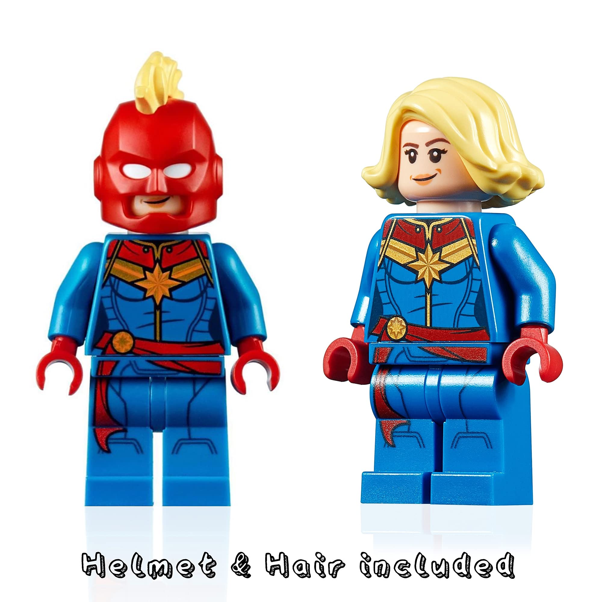 LEGO Marvel Superheroes Avengers Captain Marvel Minifigure Set with Hair, Helmet & Energy Blasts - 11pcs Collectible Building Toy for Kids & Adults | Perfect for Display, Play & Marvel Fans Collections