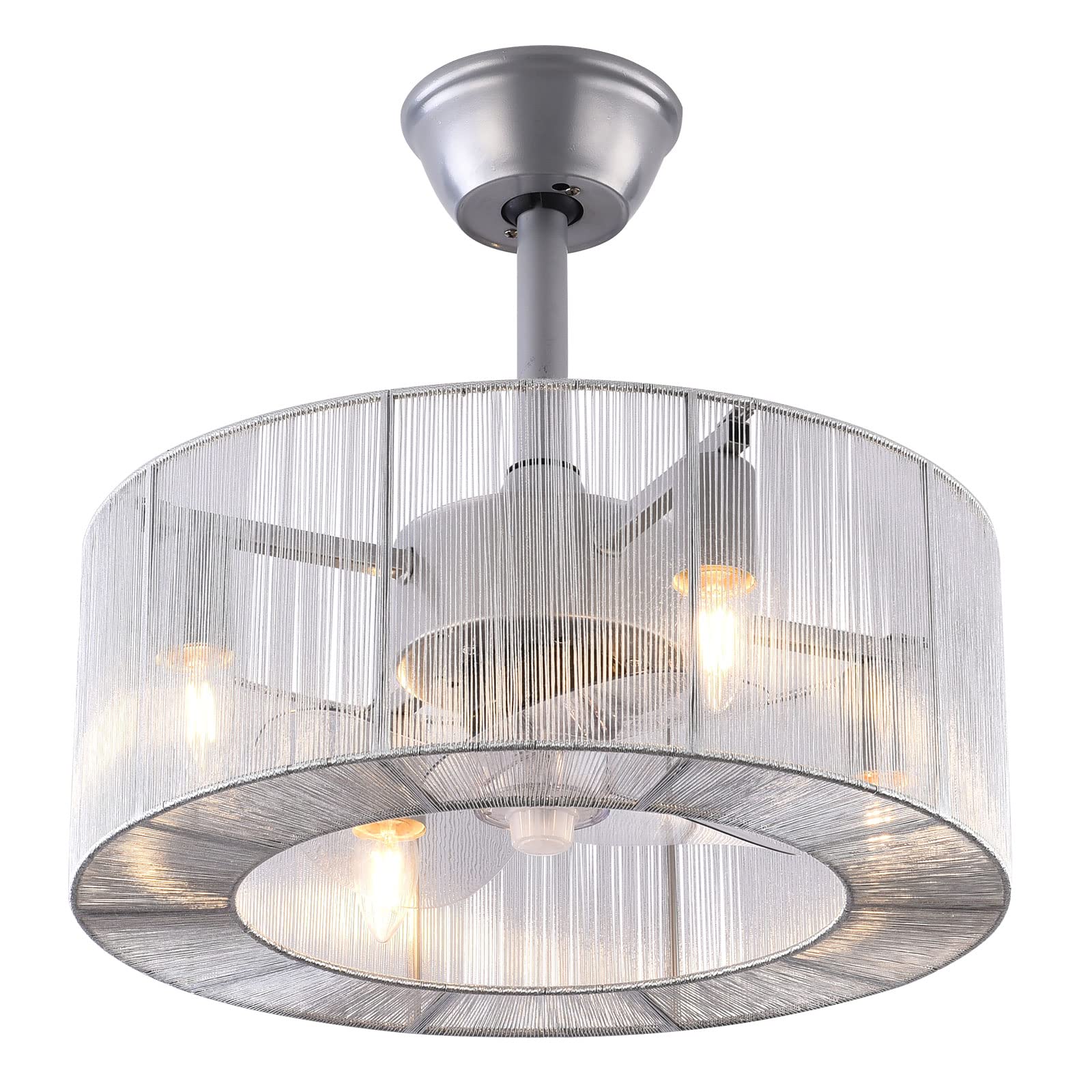 18 Inch Crystal Ceiling Fan with Light and Remote Control - Handcrafted Silver Wire Shade Caged Chandelier Fan - Modern Enclosed Ceiling Fan for Kitchen, Dining Room, Living Room - 4 x E26 Bulbs (Not Included) - Perfect for Home, Office, and Commercial Spaces