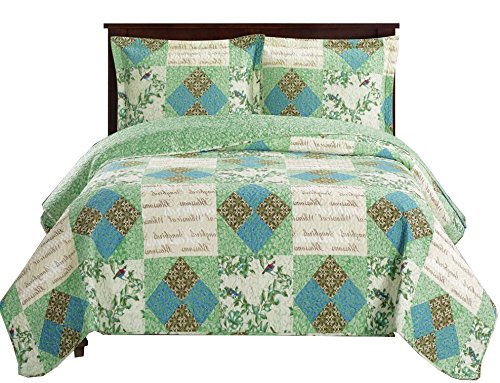 7-Piece Full Size Bedspread Set - Davina Printed Quilted Wrinkle-Free Microfiber Bedding Collection with 3-Piece Coverlet & 4-Piece Sheet Set - Perfect for Master Bedroom, Guest Room and Dorm Decor