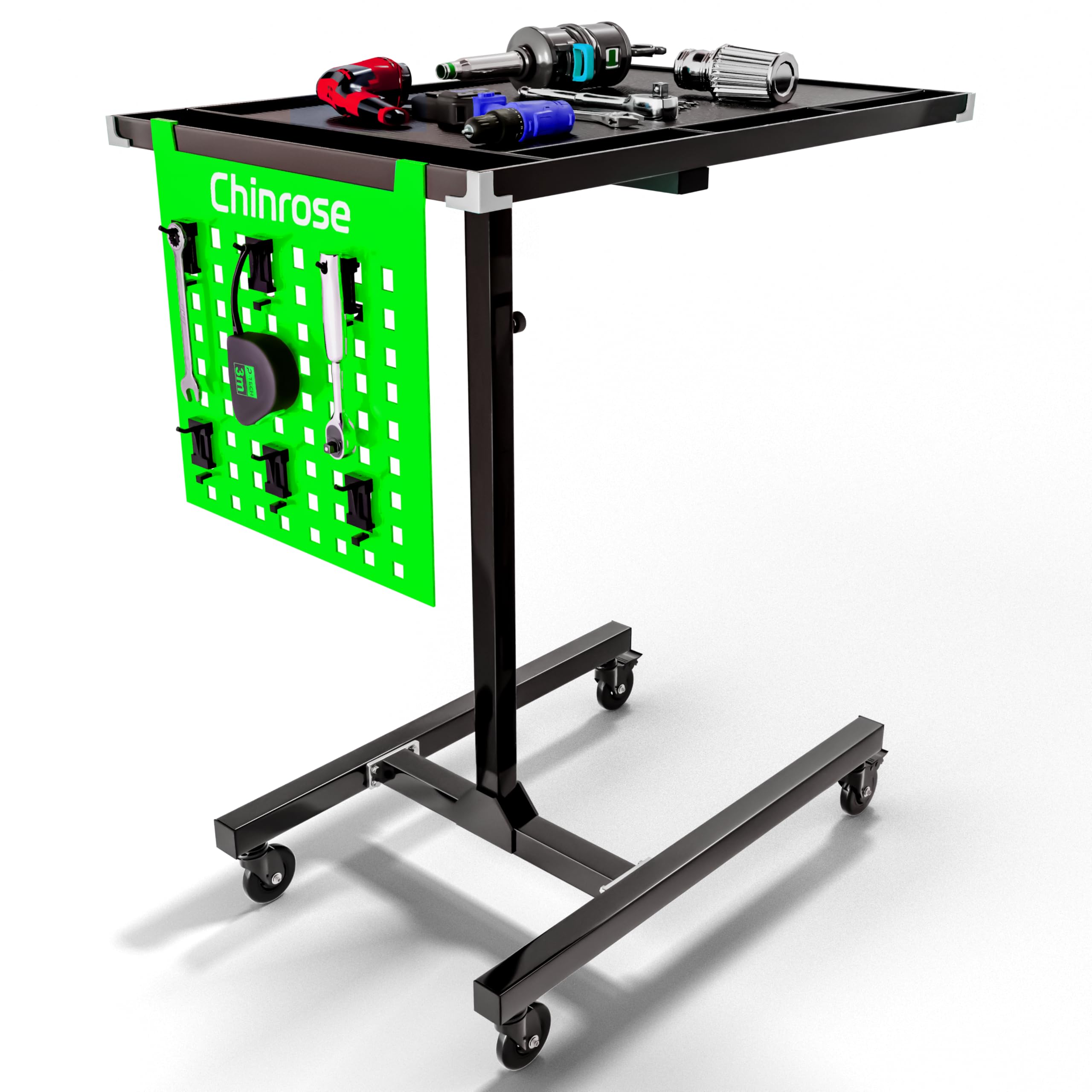 Adjustable Rolling Work Table with Wheels - Mobile Tray Table for Mechanics, Garage, Workshop & DIY Projects | Heavy-Duty Utility Cart for Automotive Repair, Warehouse Organization & Home Improvement