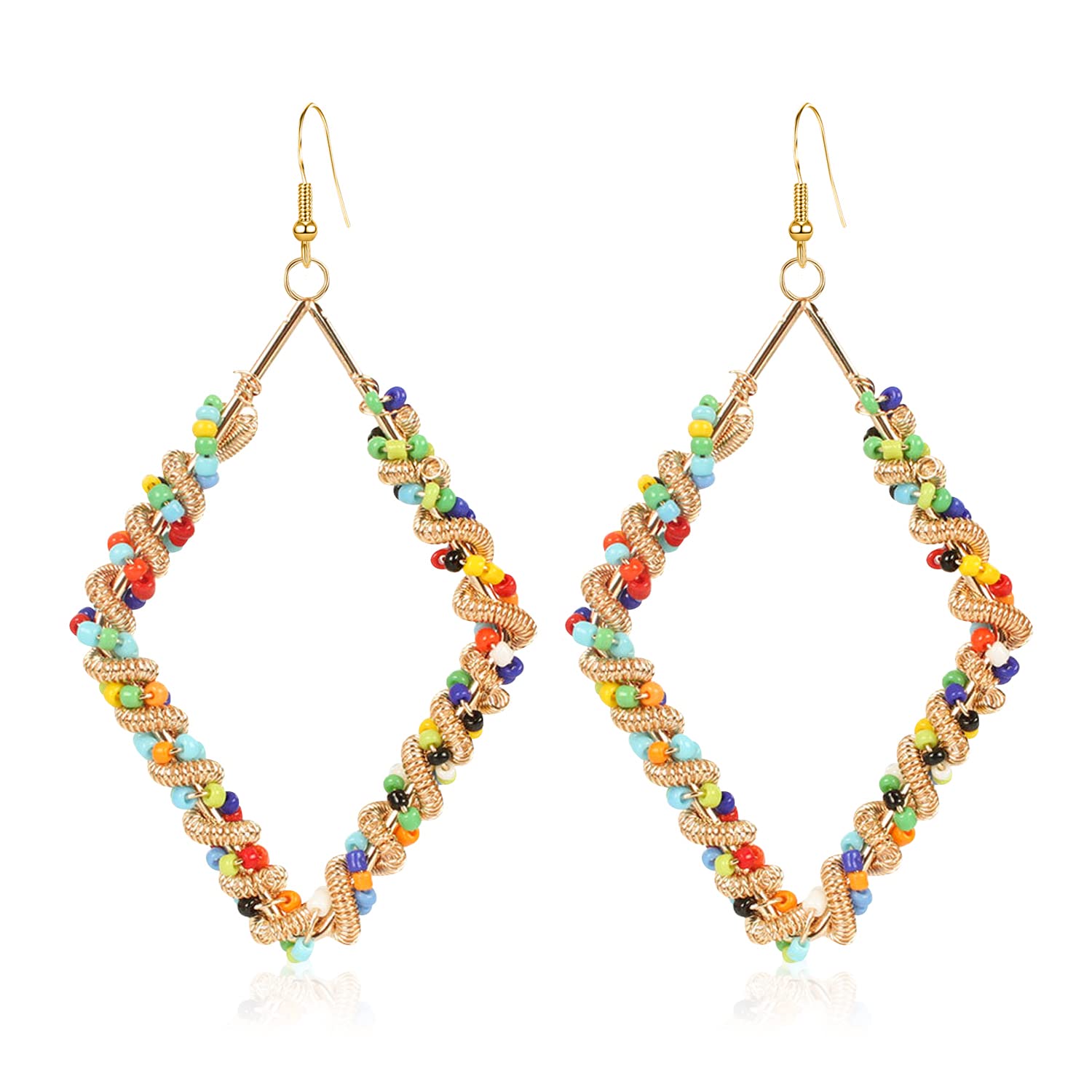 Handmade Boho Colorful Love Heart Beaded Hoop Earrings for Women - Unique Bohemian Circle Round Dangle Drop Earrings, Chic Oval Geometry Jewelry - Perfect for Festival, Party, Wedding & Funny Gifts