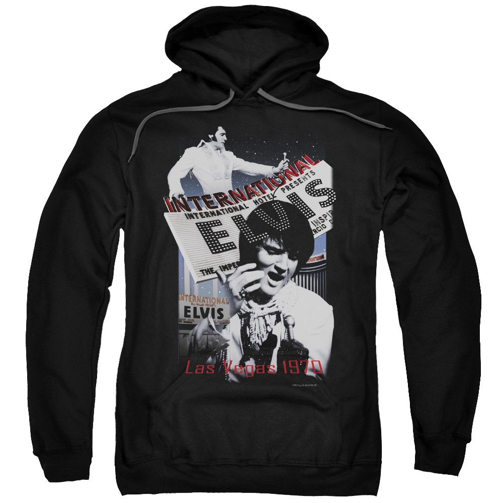 Elvis Presley Hoodie - Vintage Black Sweatshirt with International Hotel Print | Perfect for Concerts, Fan Gatherings & Retro Fashion