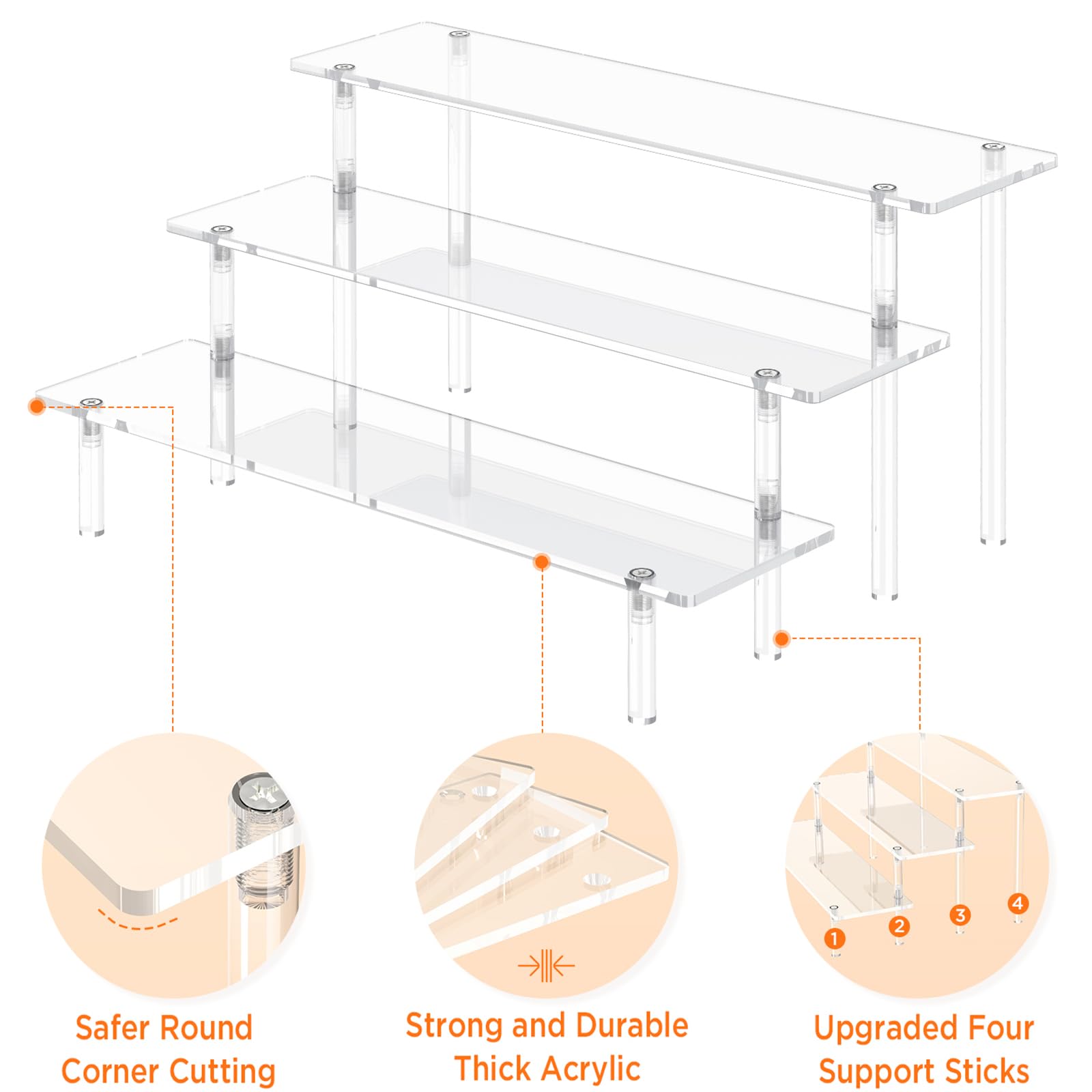3 Tier Acrylic Display Risers - Large Clear Perfume Organizer & Cupcake Stand Holder - Decorative Shelves for Figurines, Desserts, Party Decor - Perfect for Vanity, Retail Display & Home Decor (2 Pack)