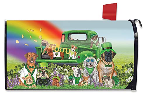 Lucky Pups St. Patrick's Day Dog-Themed Magnetic Mailbox Cover - Standard Size for Home & Garden Decor, Seasonal Holiday Display, Irish Celebration Decoration